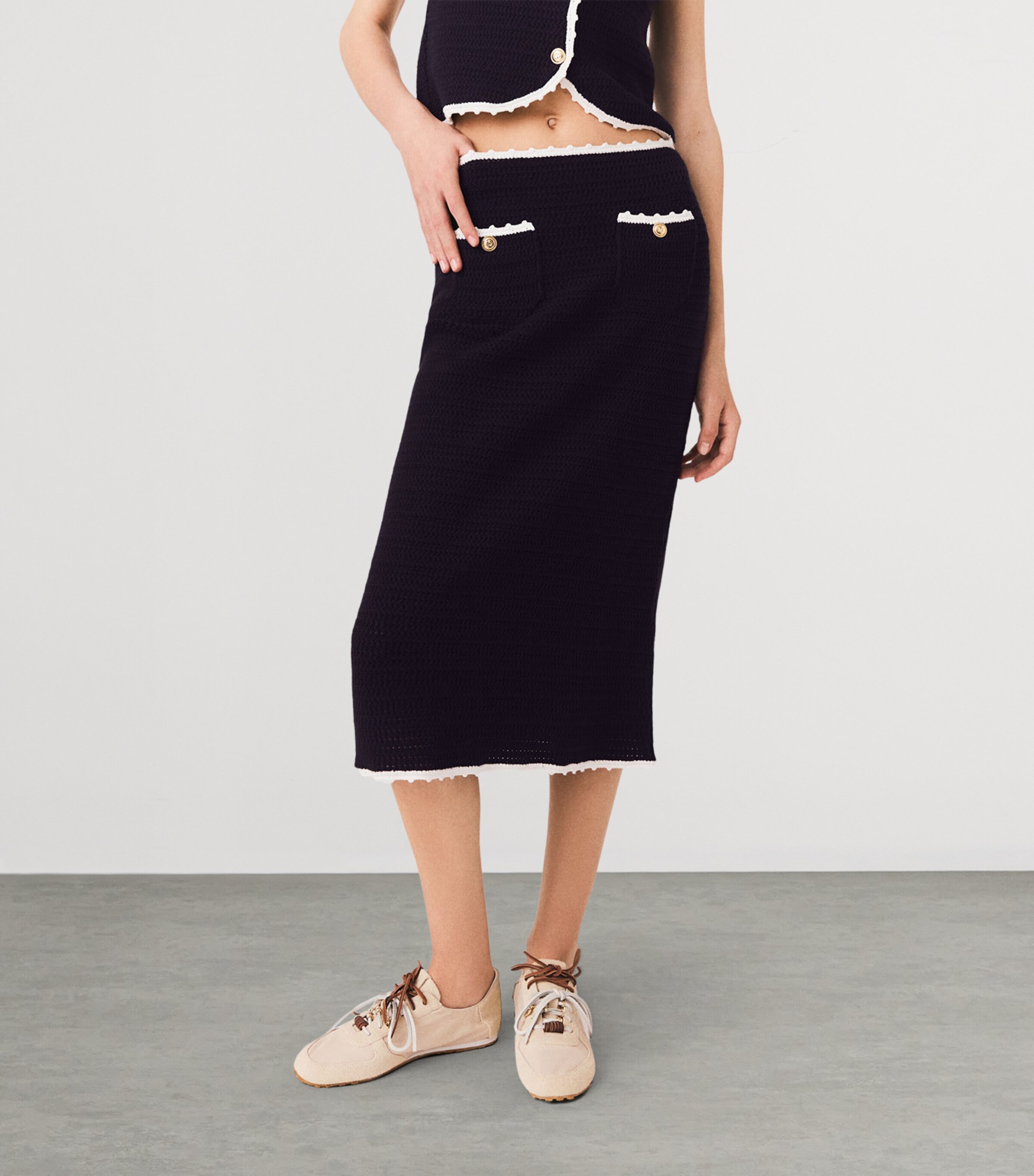 Maje Womens Knitted Midi Skirt Navy Image 7