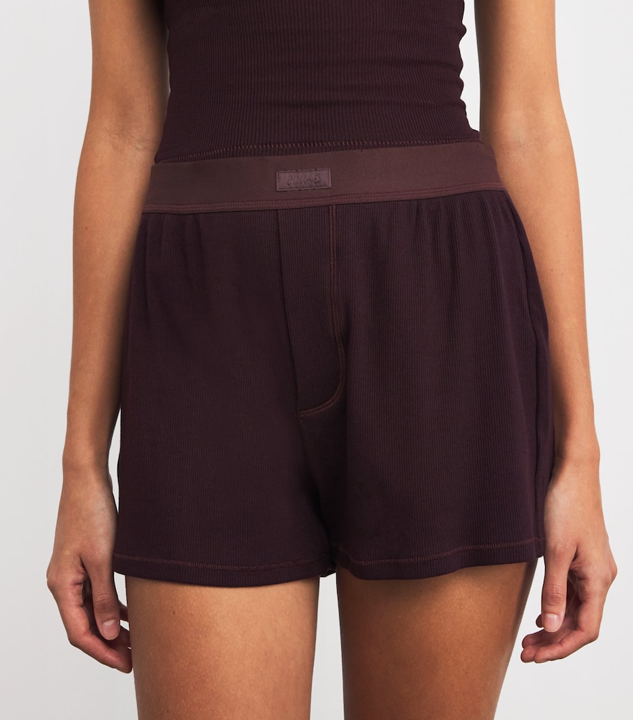 Stretch-Cotton Ribbed Boxer Shorts CURRANT Image 5