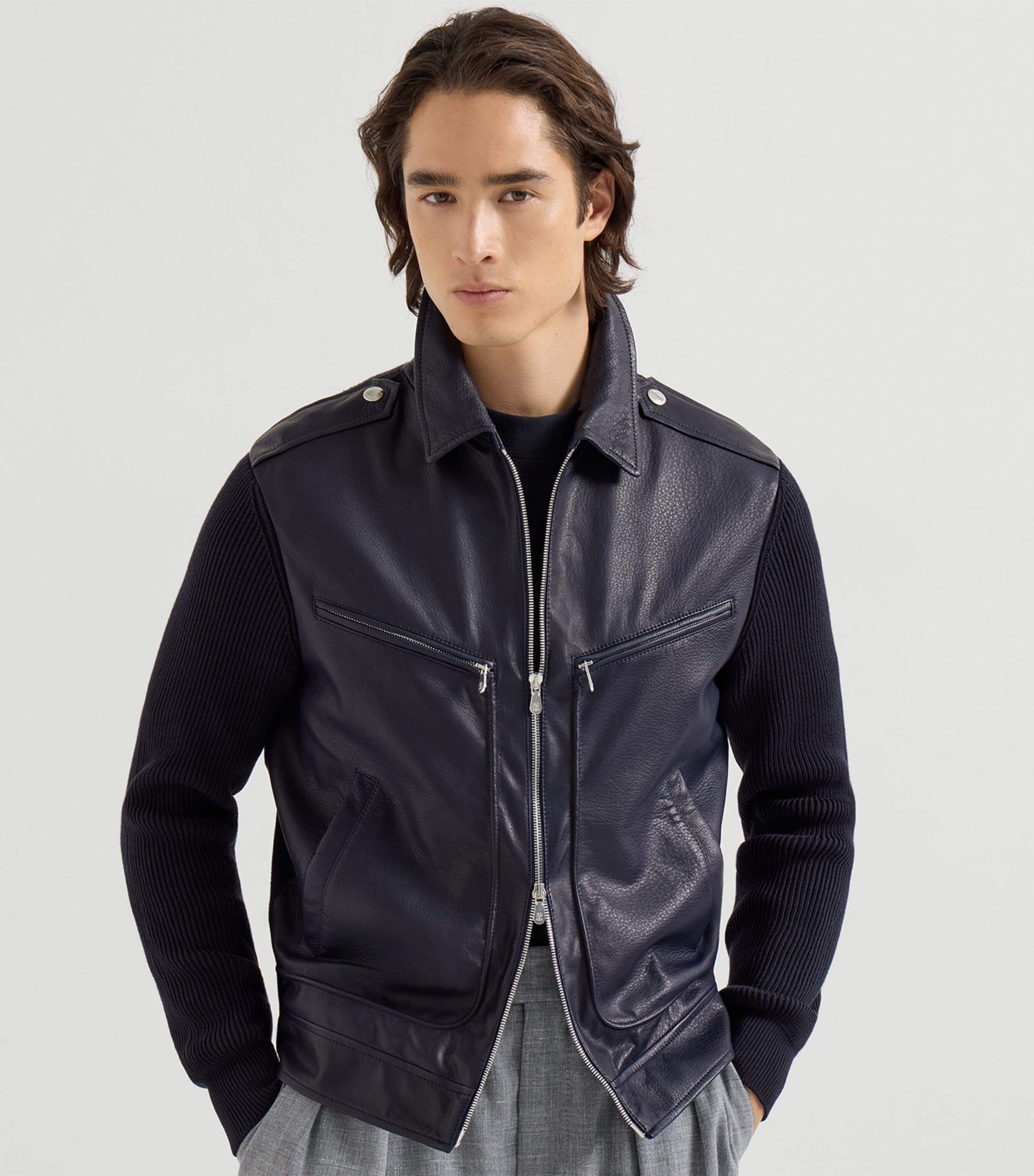 Knitted Leather Jacket CLJ86 Image 2