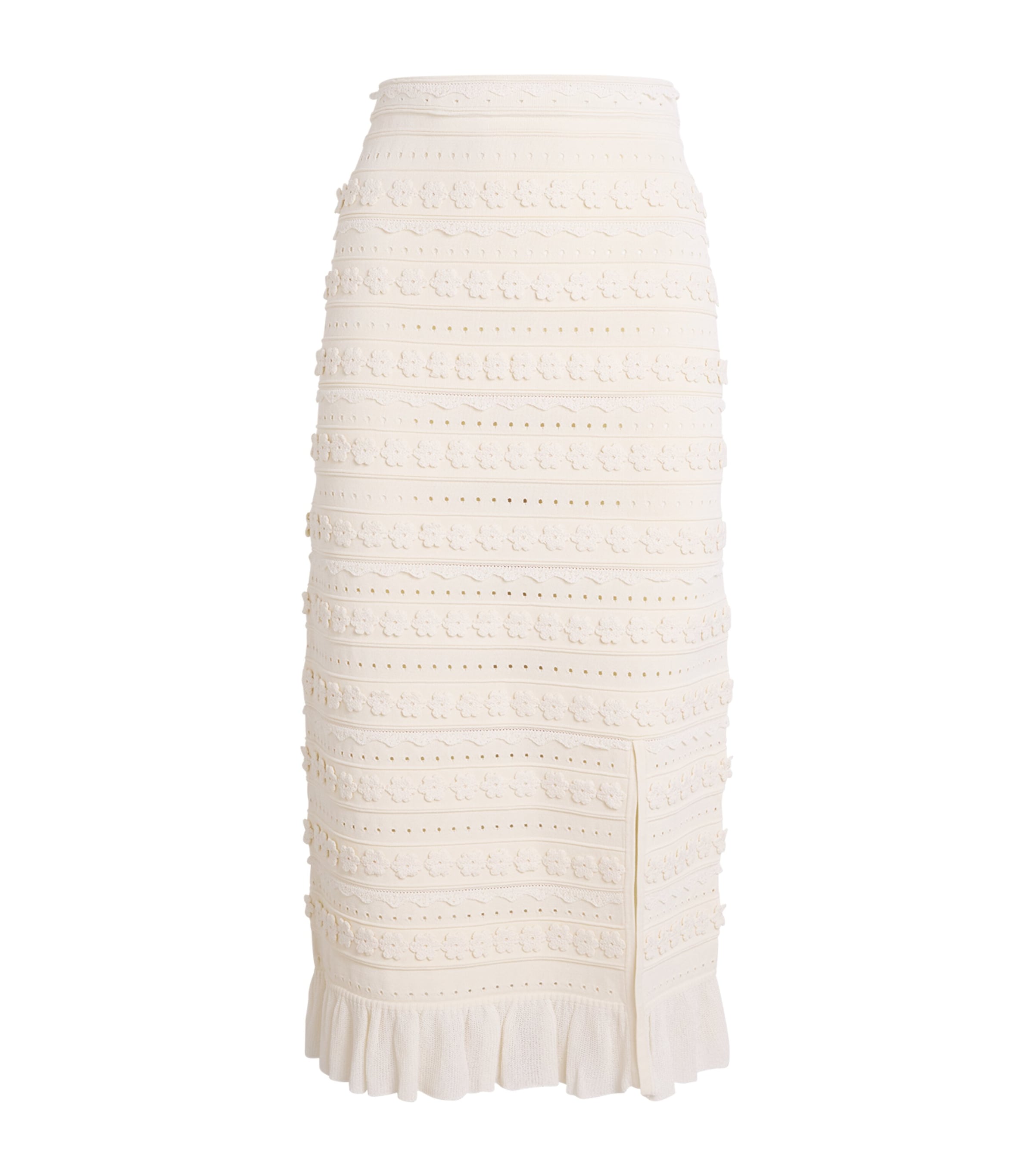 Sandro Tassel-detailing Pointelle Midi Skirt In Beige