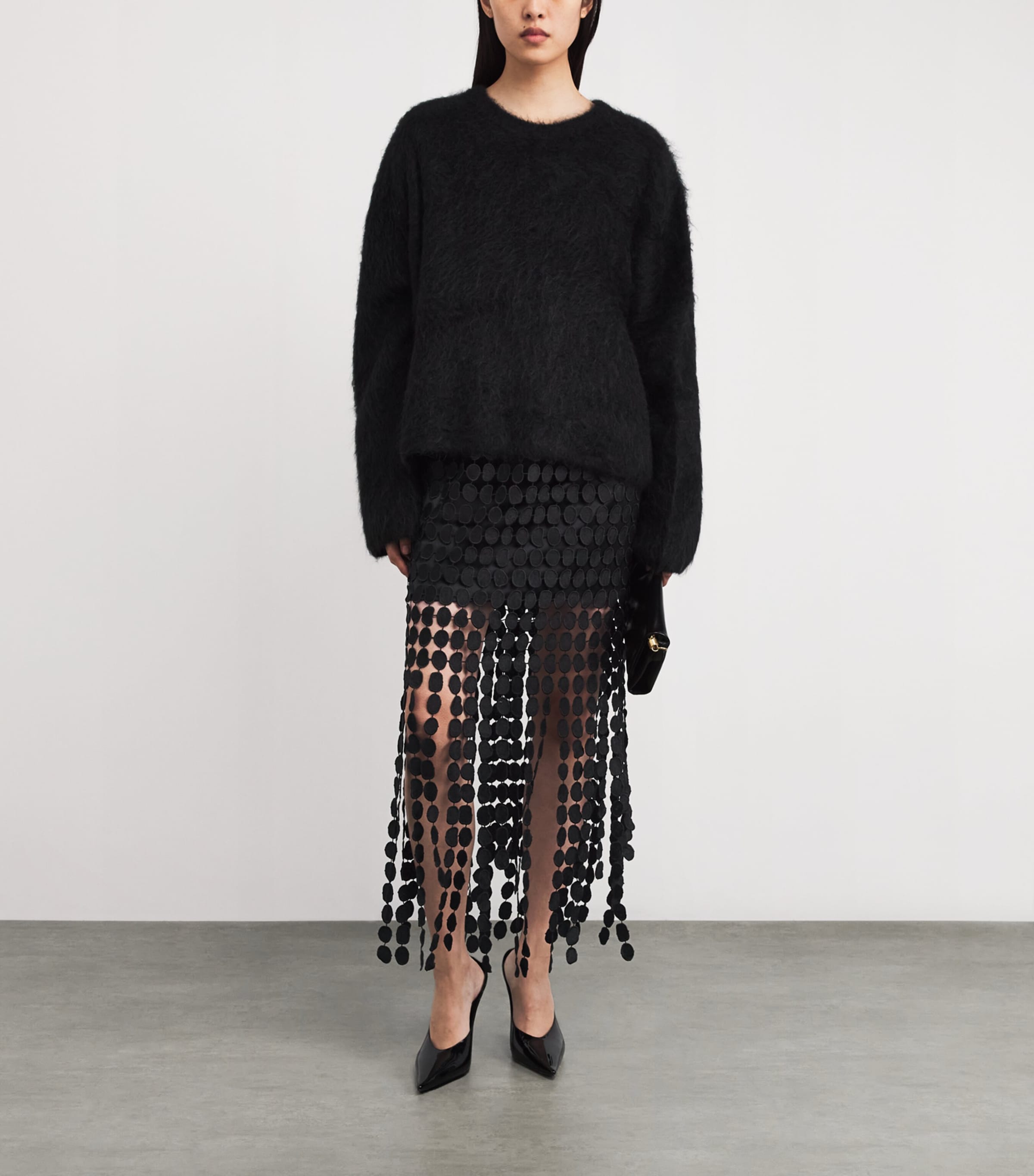 Lace Fringe Orlo Midi Skirt DBLK BLACK Image 2