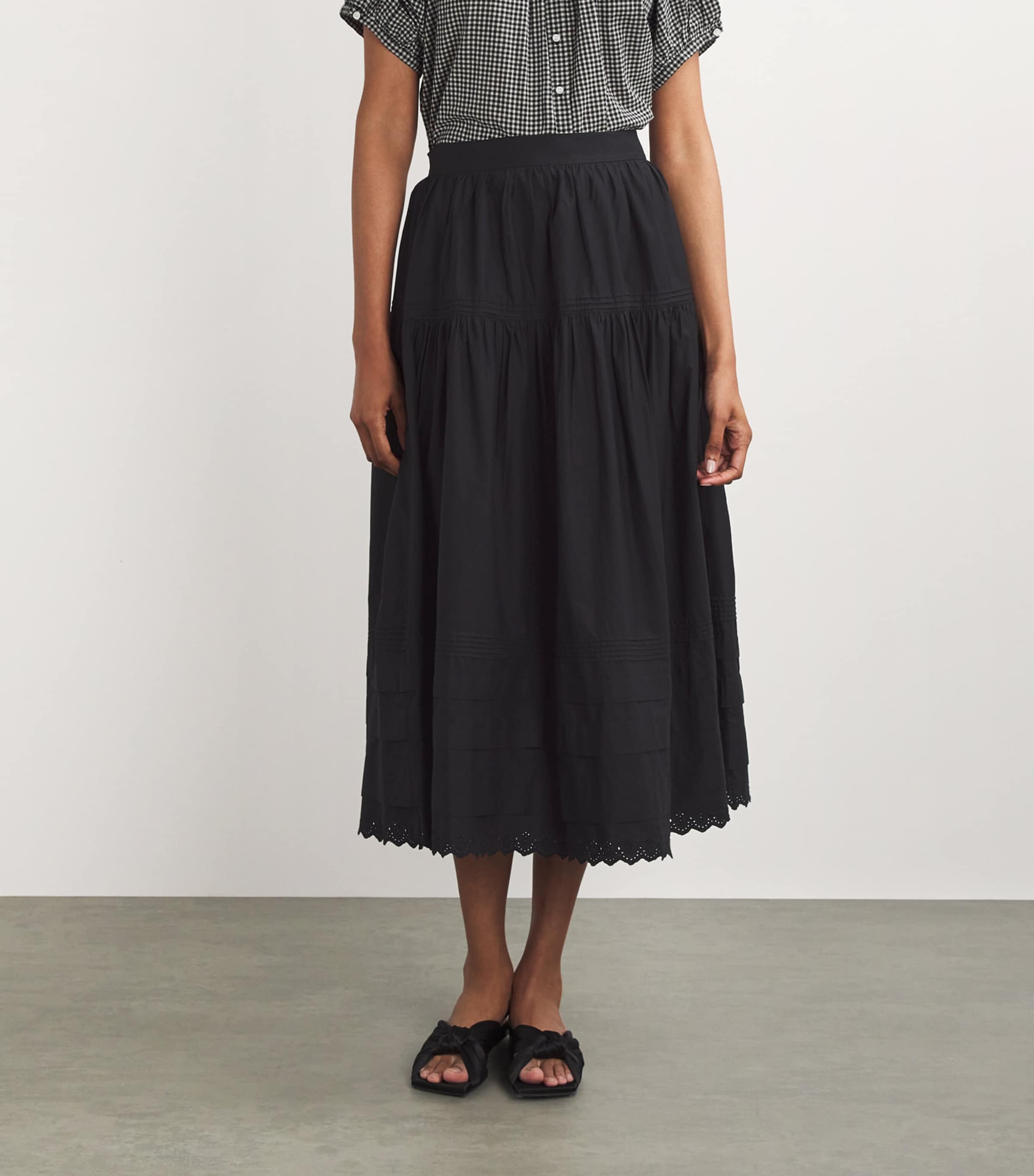 DÔEN Womens Tiered Sebastiane Midi Skirt Black Image 3