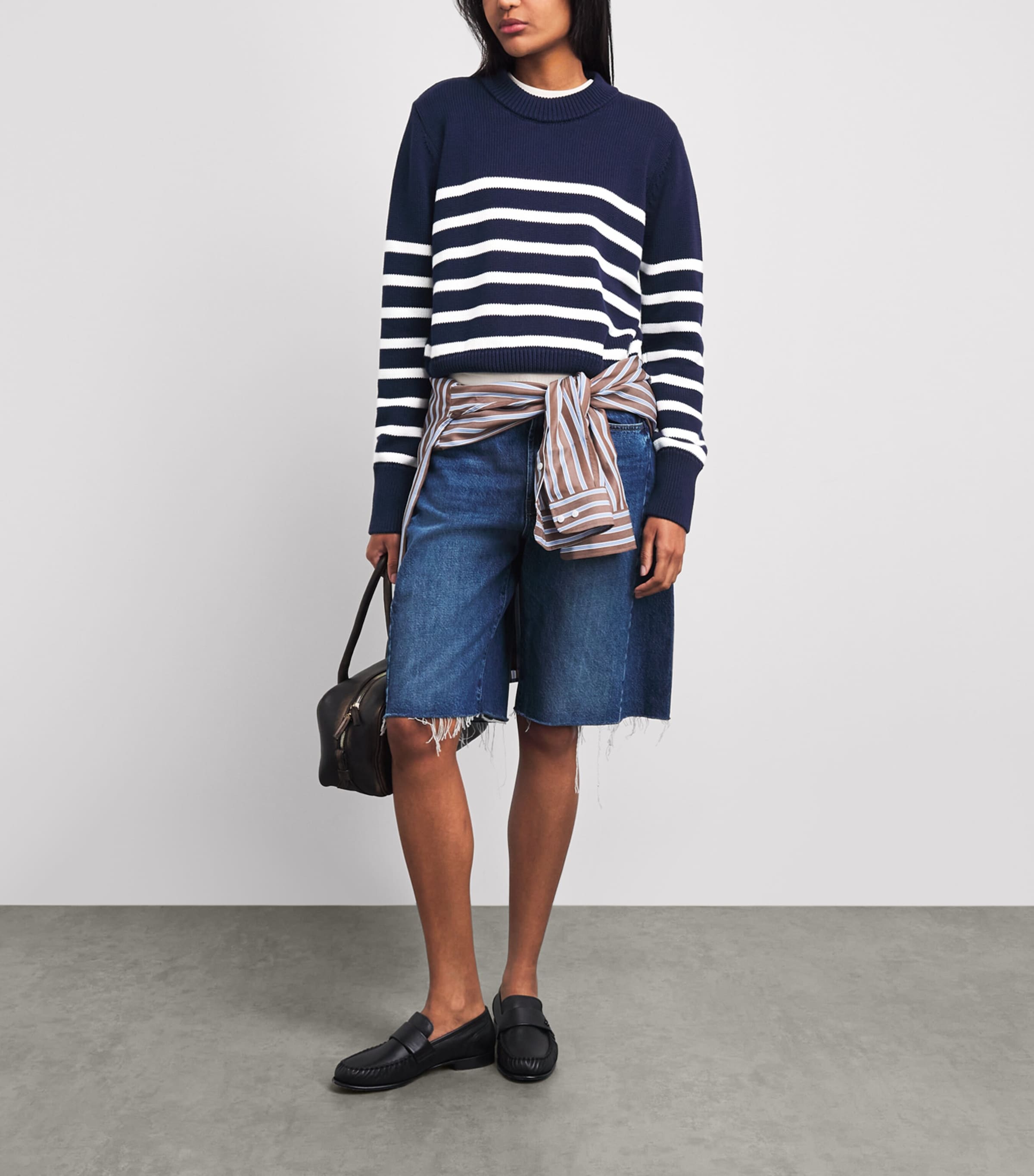 With Nothing Underneath Womens Cotton Devon Sweater Navy White Stripe Image 2
