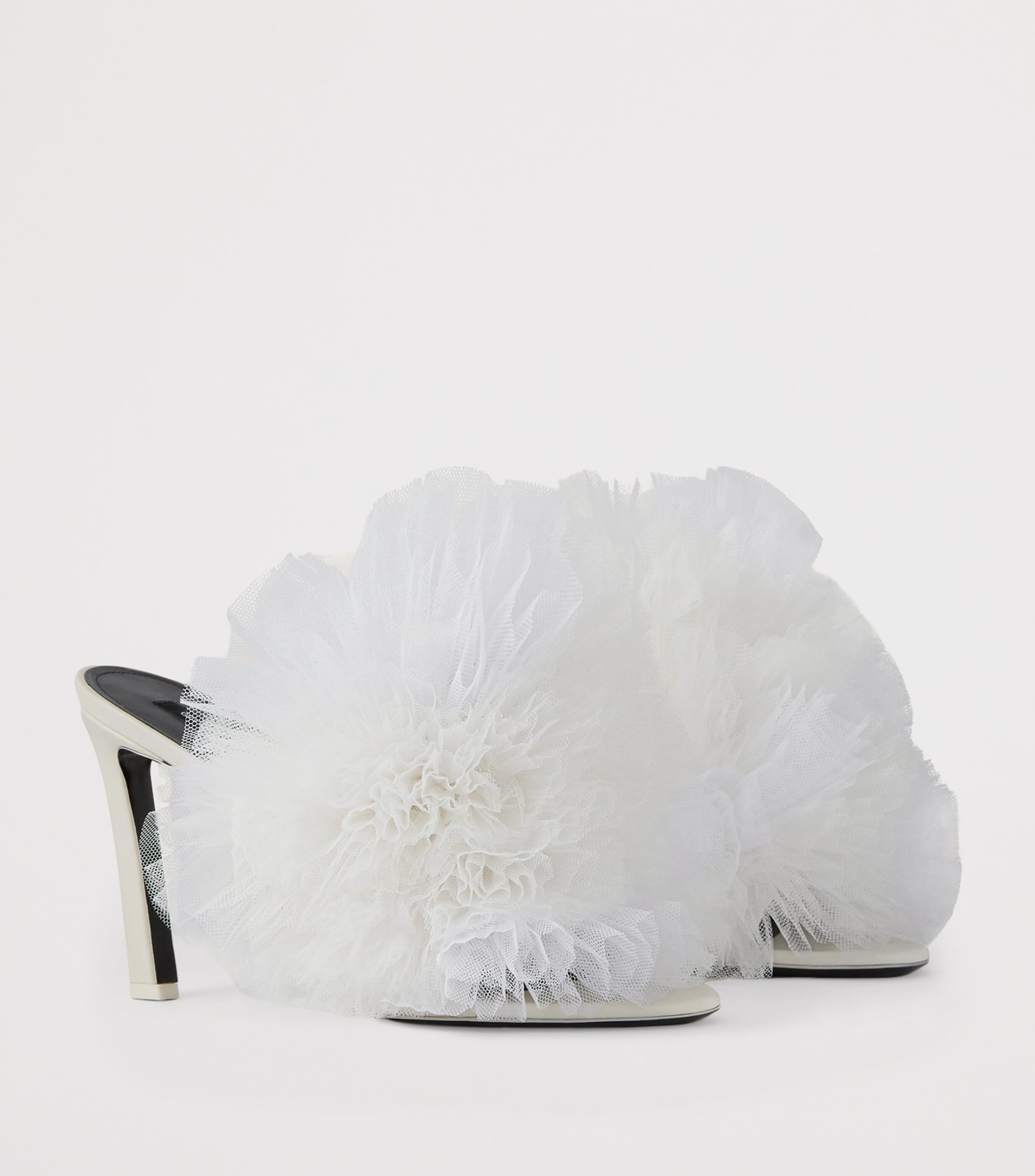 Leather Tulle-Ruffle Heeled Mules 95 IVORY Image 2