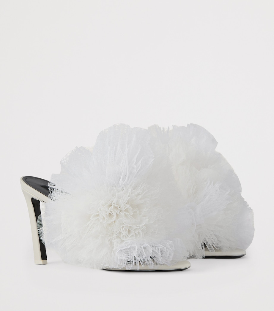 Leather Tulle-Ruffle Heeled Mules 95 IVORY Image 2