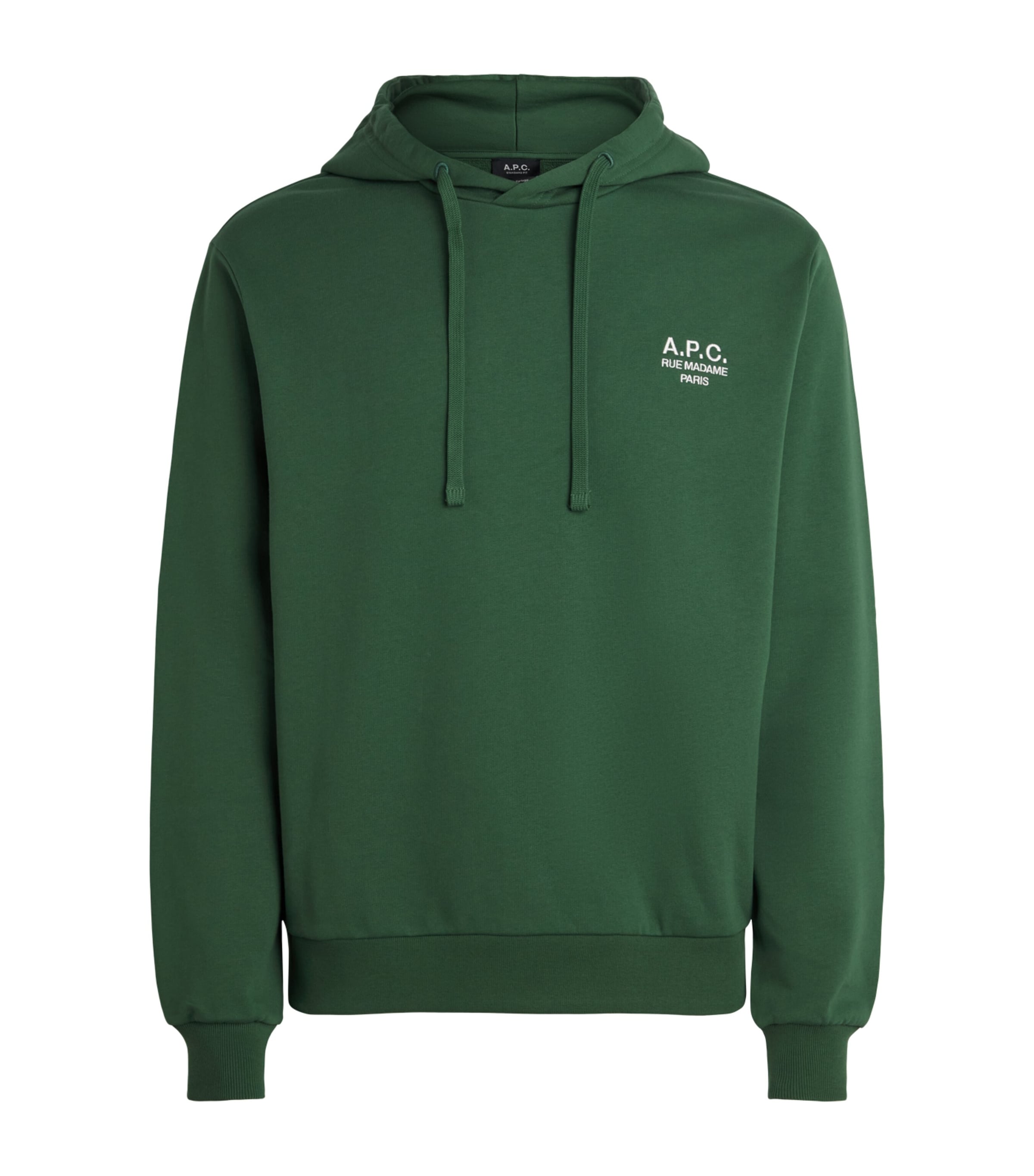 A.P.C. Mens Cotton Rue Madame Logo Hoodie Vert Fonce/blanc Image 1