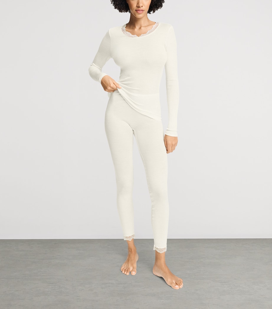 Hanro Womens Wool-Silk Long-Sleeve T-Shirt Misty White Image 2
