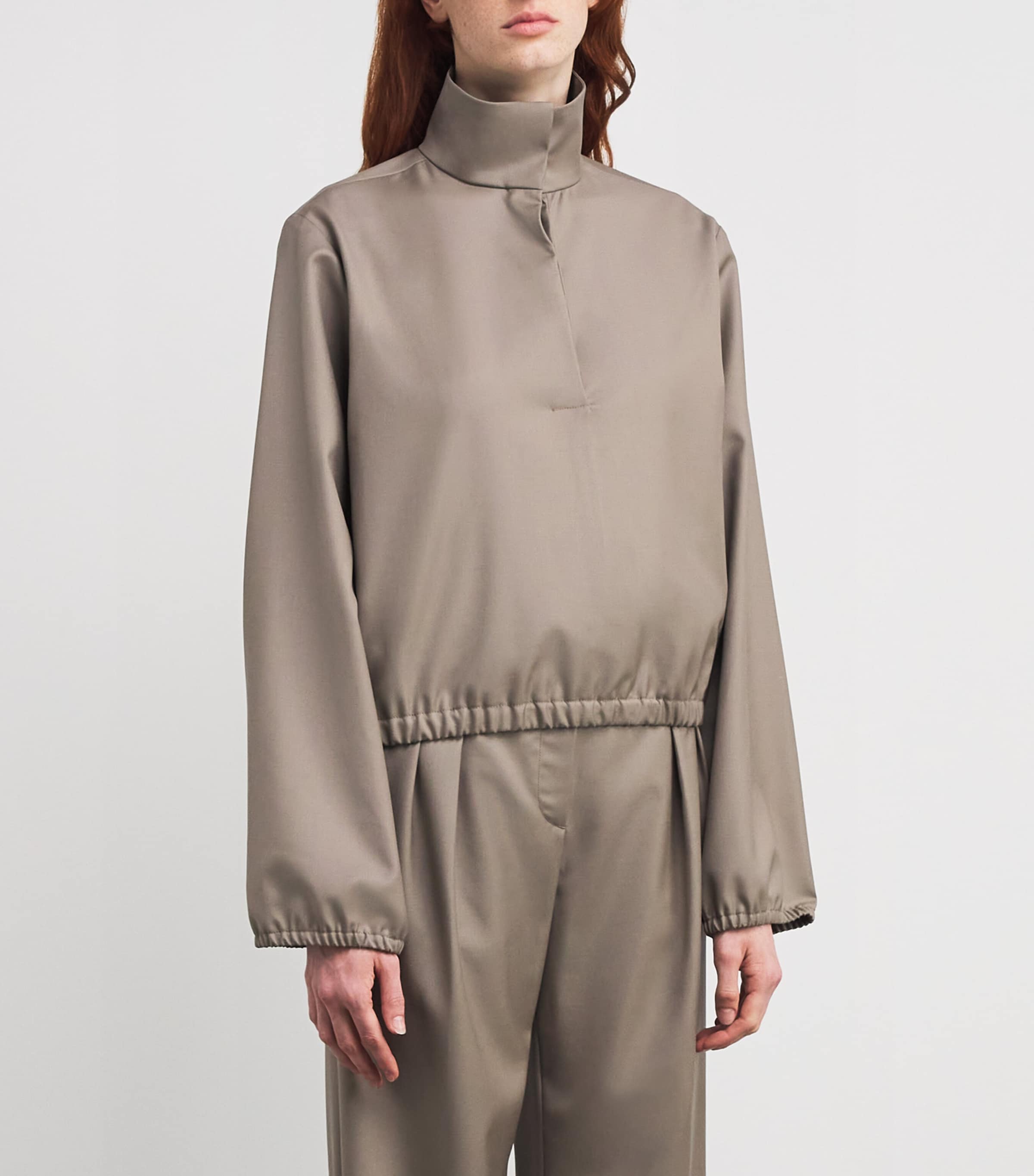 Loulou de Saison Womens Virgin Wool Stand-Collar Jacket Taupe Image 3
