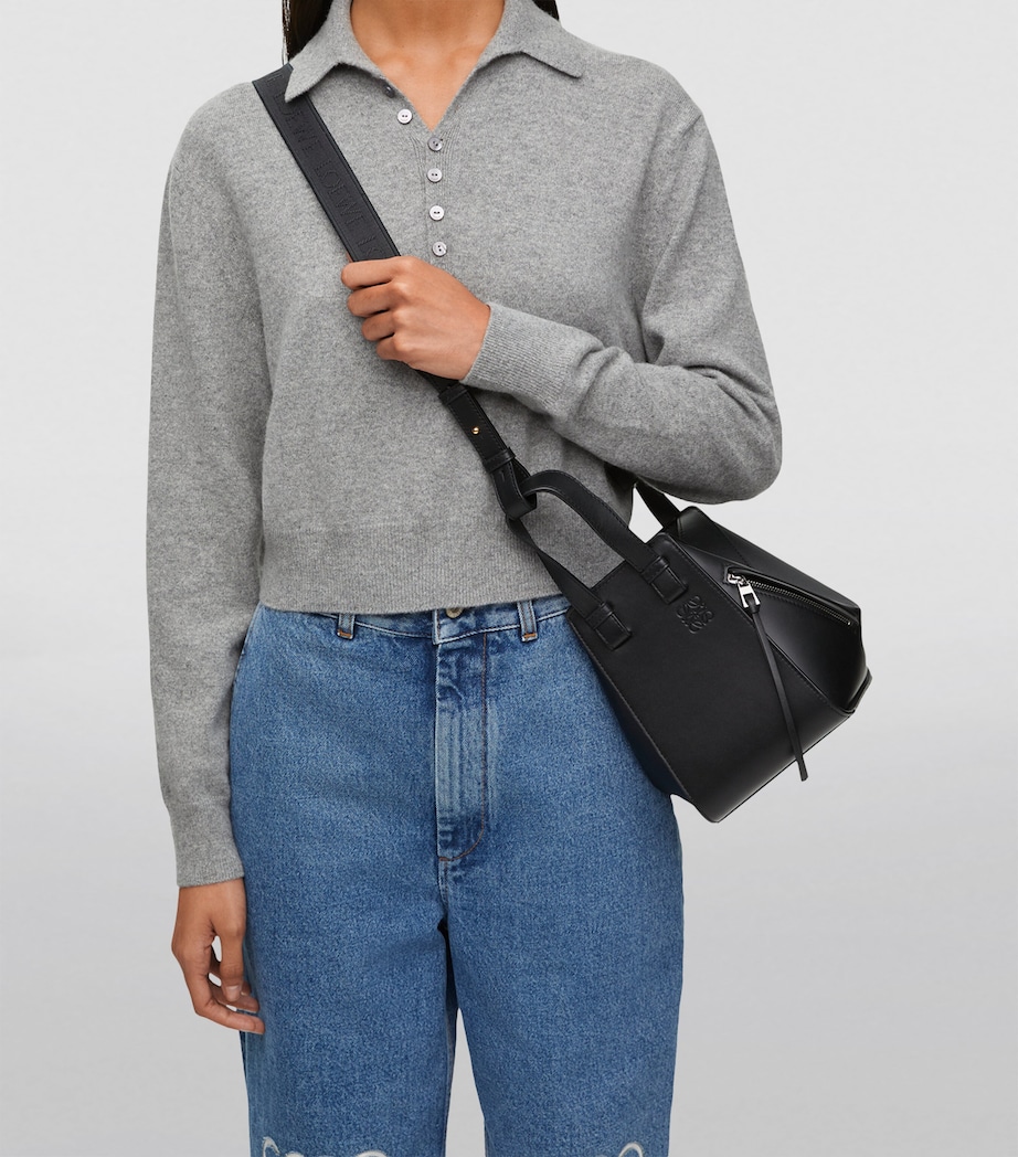 Leather Compact Hammock Top-Handle Bag BLACK Image 7