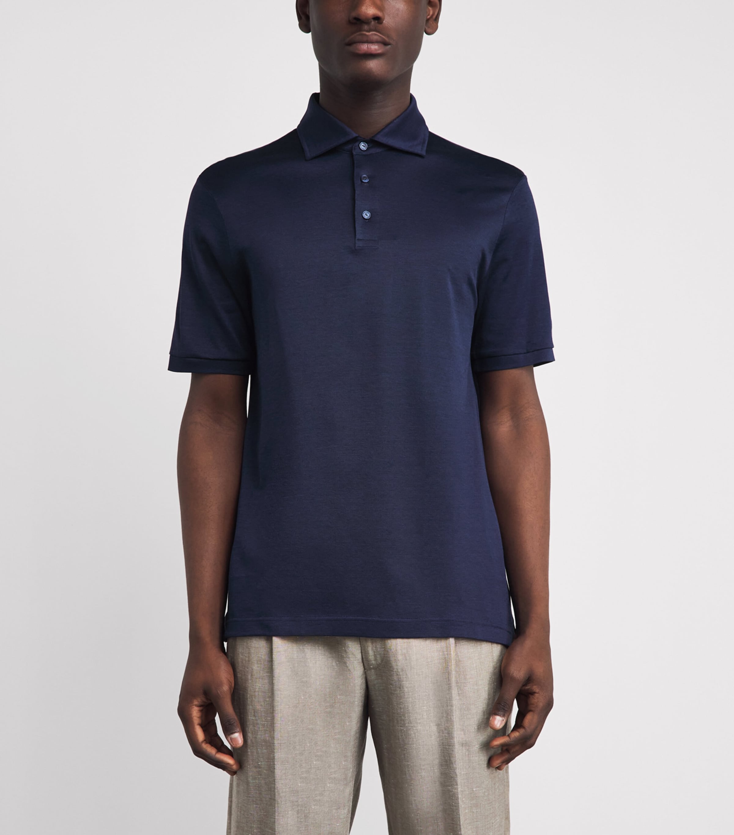 Eton Mens Cotton Filo di Scozia Polo Shirt Navy Blue Image 4