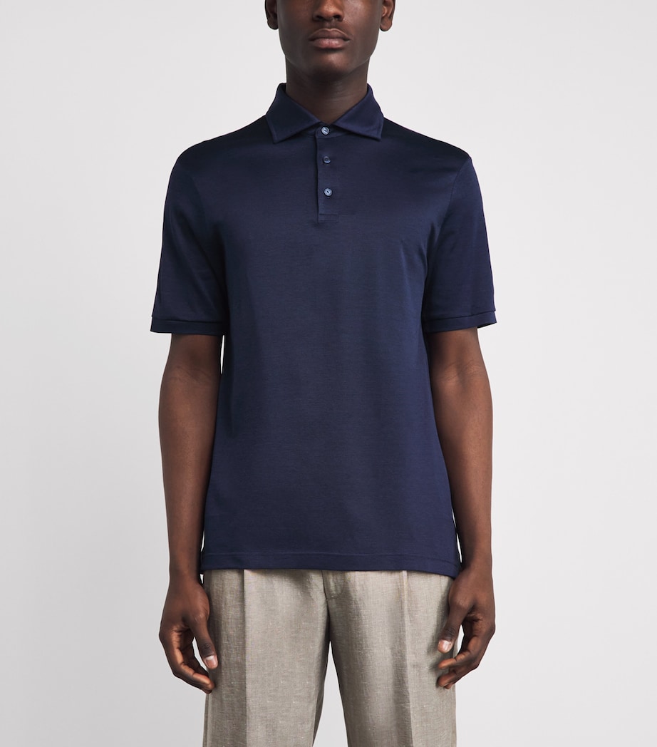 Eton Mens Cotton Filo di Scozia Polo Shirt Navy Blue Image 4