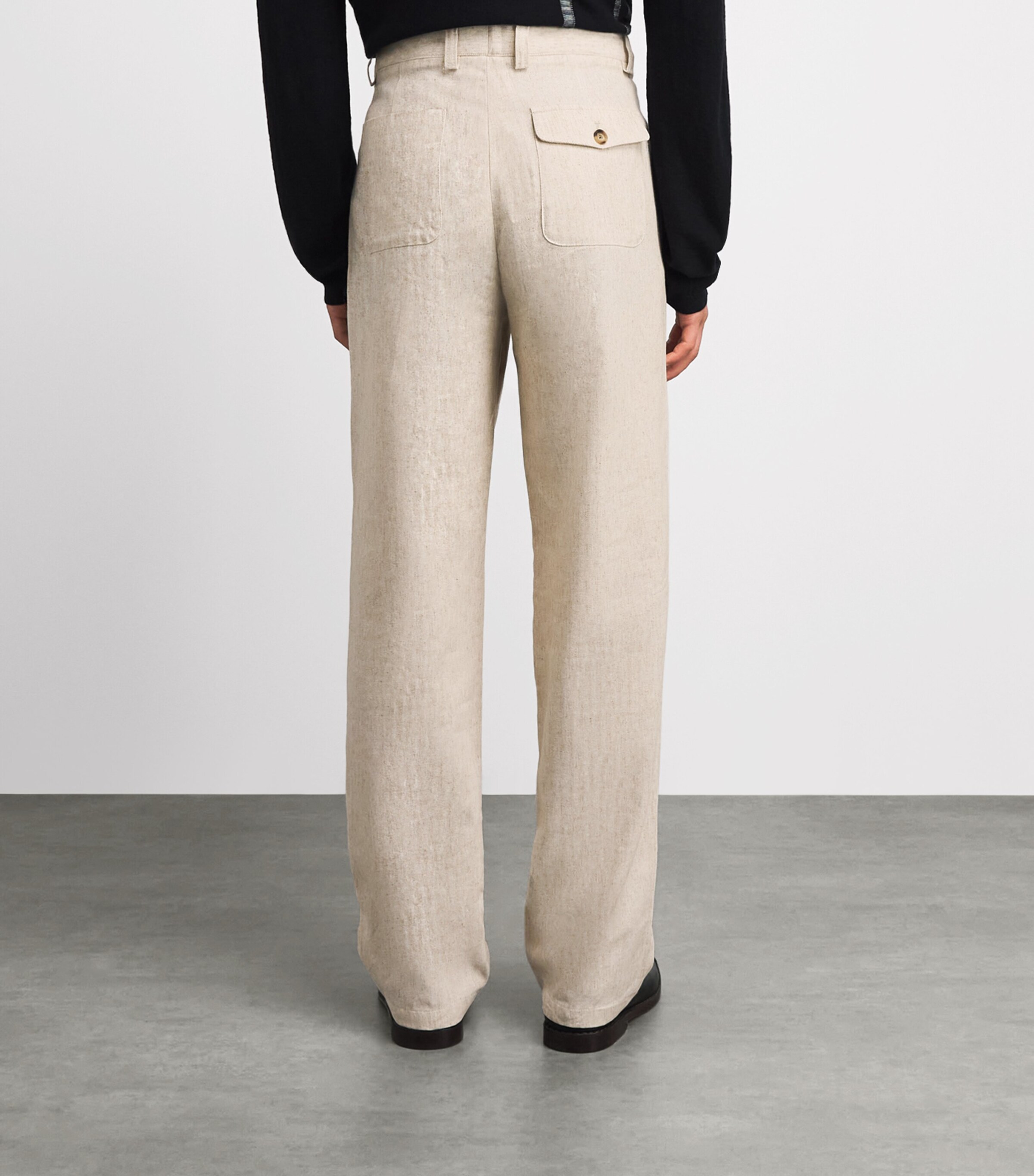 Oliver Spencer Mens Linen-Cotton Morton Pleated Trousers Cream Image 5