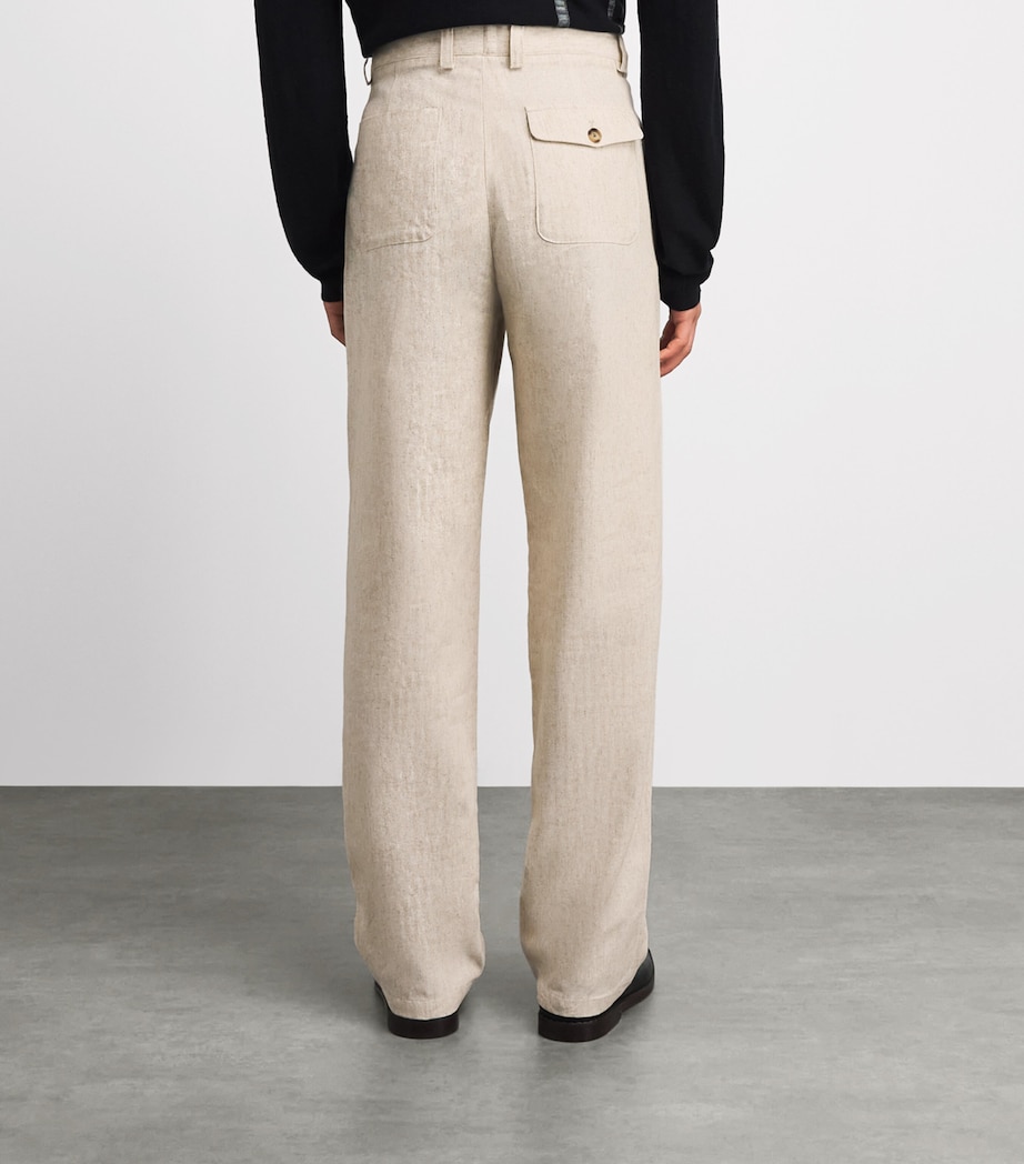 Oliver Spencer Mens Linen-Cotton Morton Pleated Trousers Cream Image 5