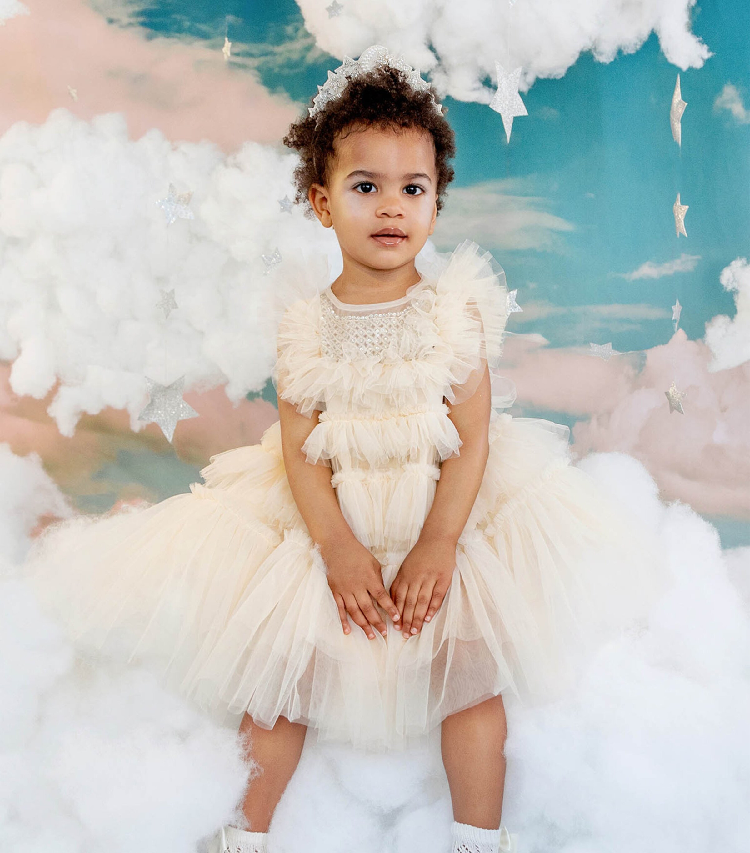 Tulle Bright Star Dress (0-24 Months) LINEN Image 4