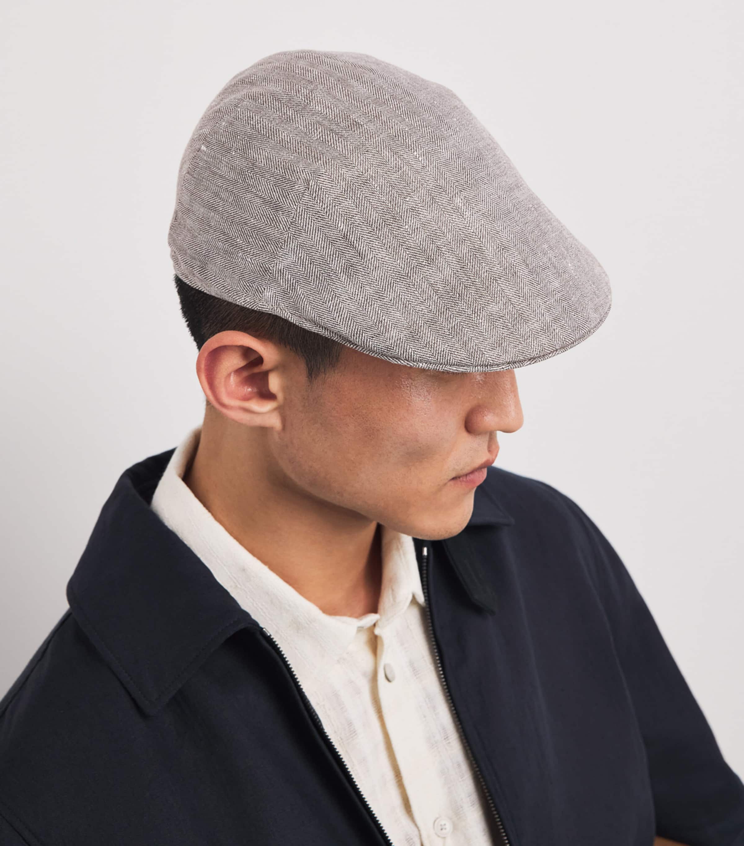 Borsalino Linen Herringbone Parigi Duckbill Flat Cap Lino Spigato Image 2