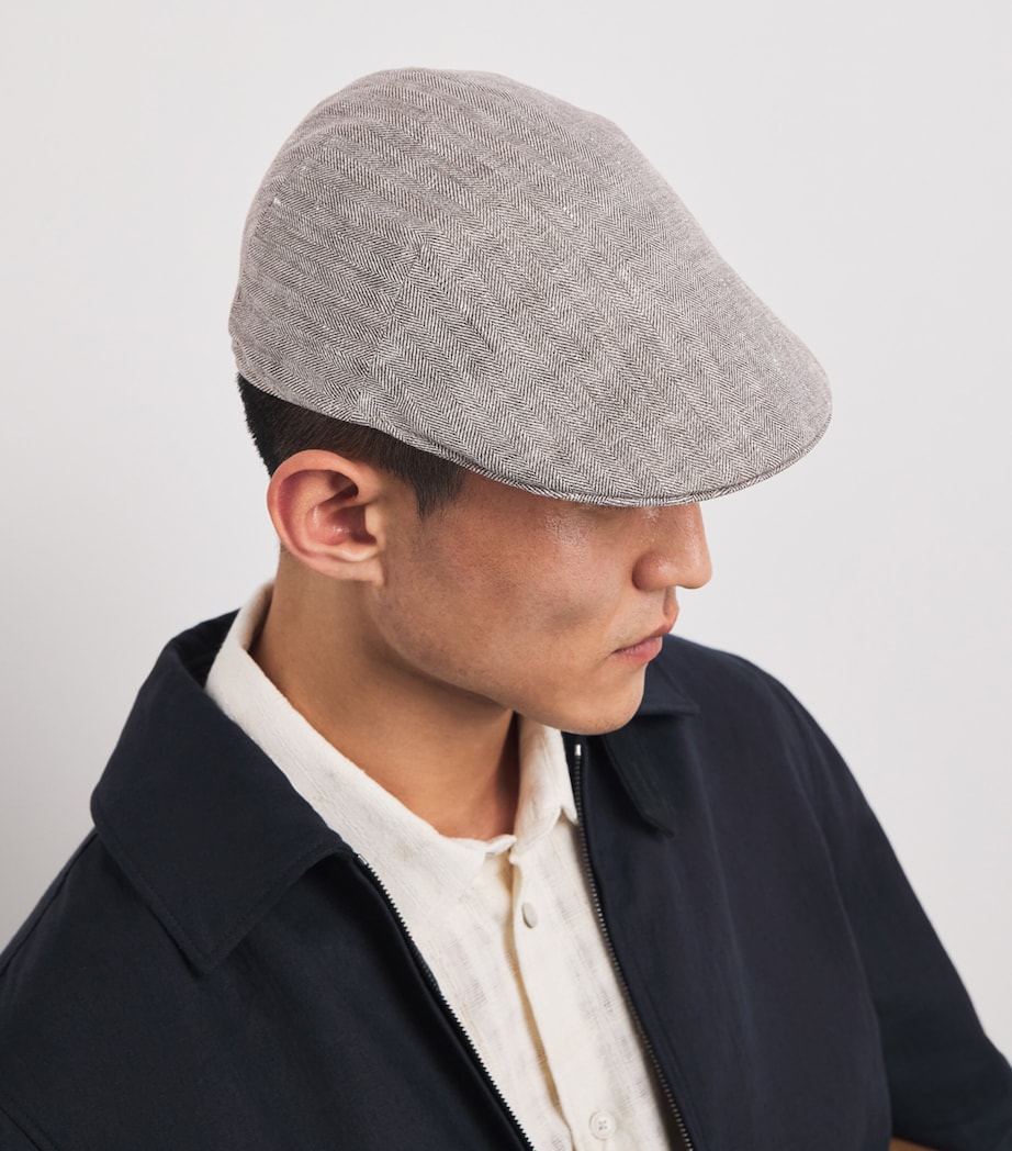 Borsalino Linen Herringbone Parigi Duckbill Flat Cap Lino Spigato Image 2