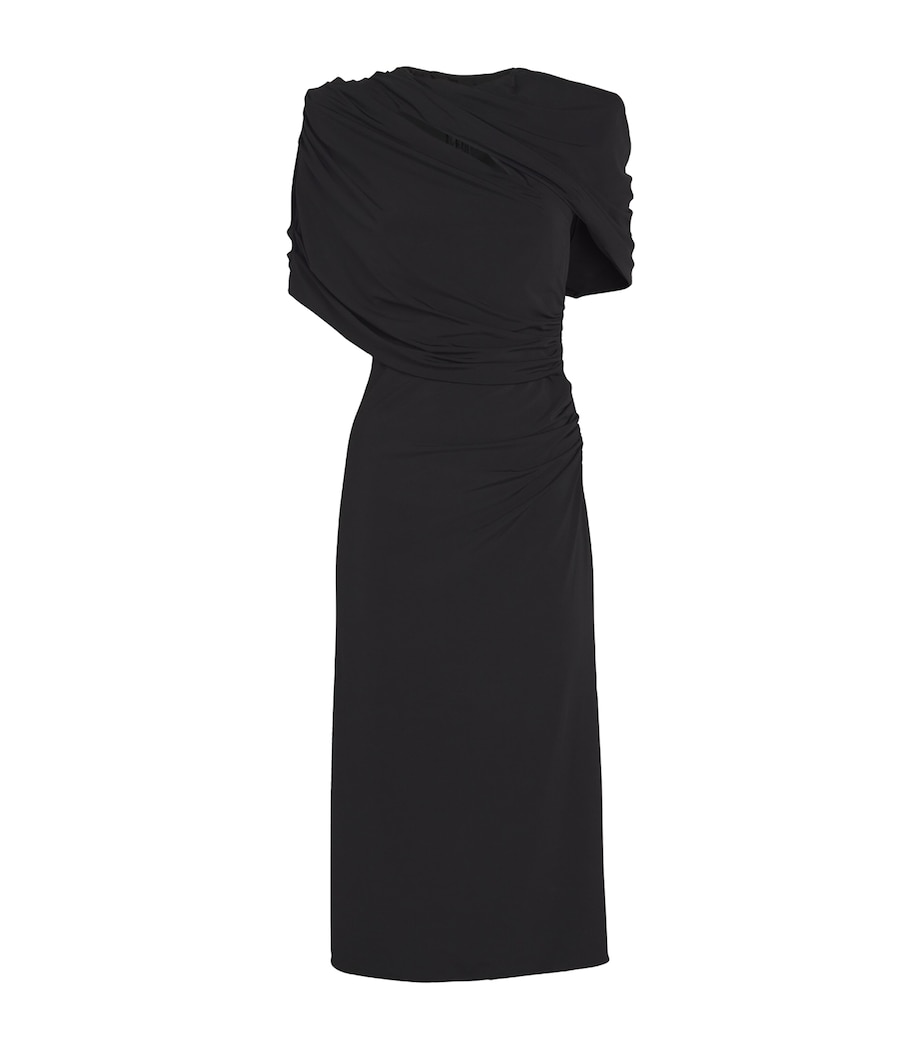 Jersey Draped Midi Dress 1000 BLACK Image 1