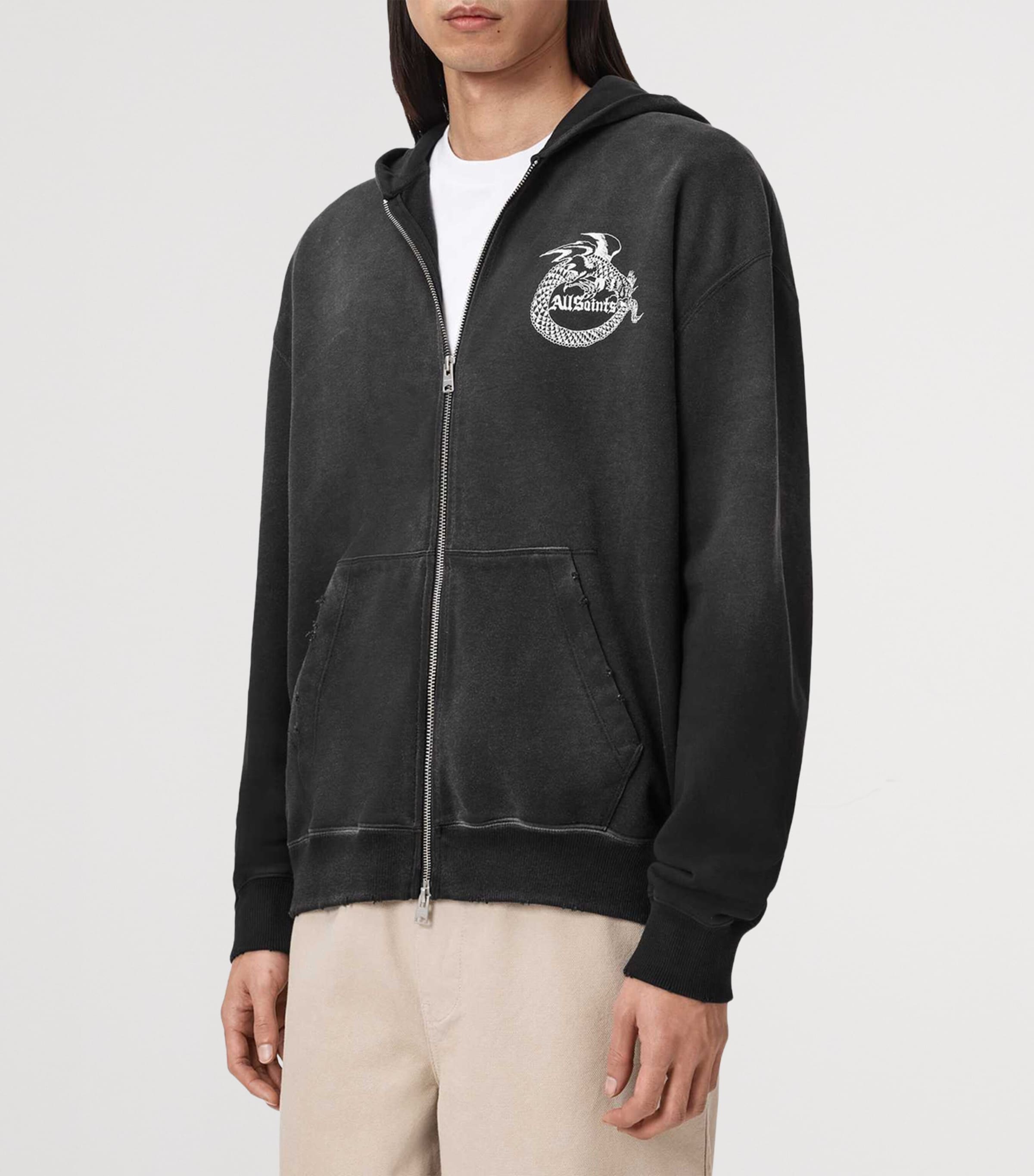 AllSaints Mens Organic Cotton Terra Hoodie Washed Black Image 7