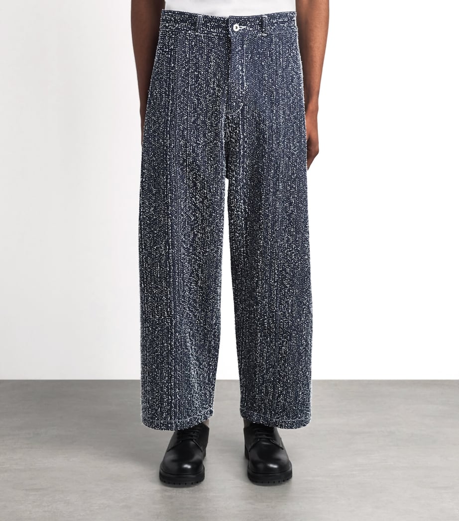 Sage Nation Mens Denim Speckled Box-Pleat Trousers Snow Nep Image 4