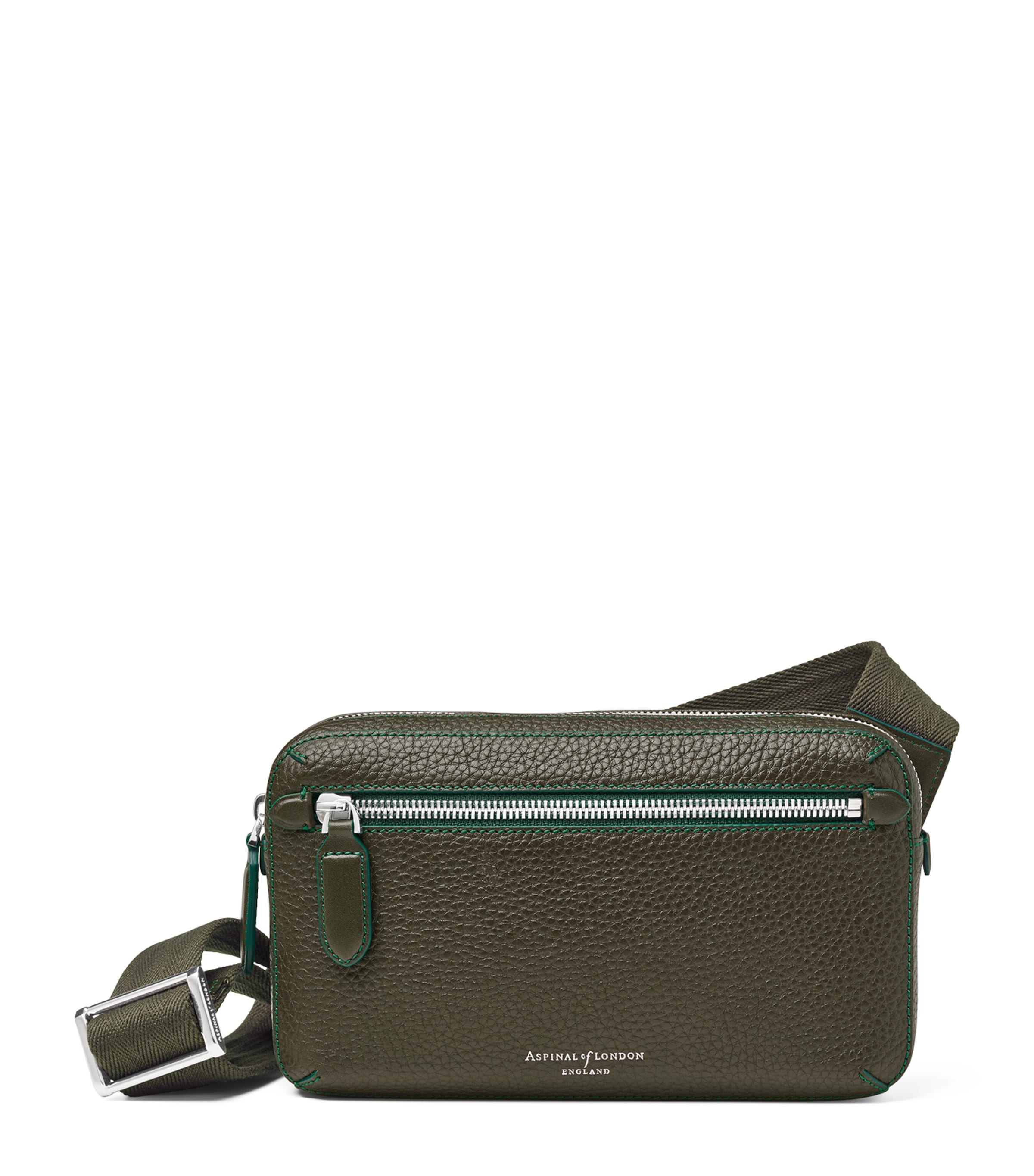 Aspinal Of London Leather Reporter Compact Belt Bag In Green