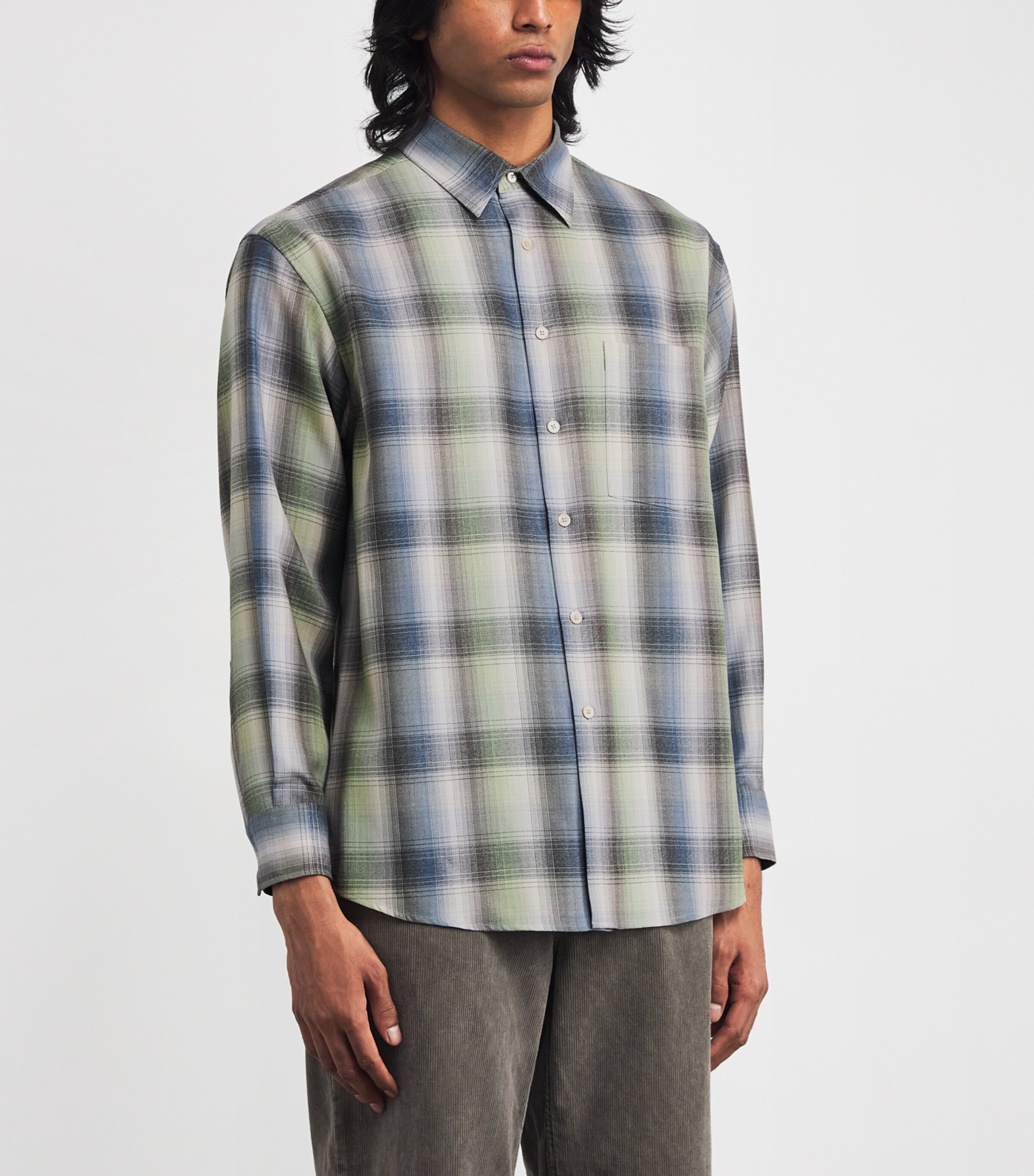 Wool Check Shirt BLUE GREEN CHECK Image 3