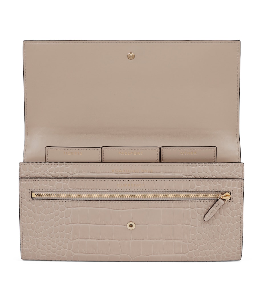 Leather Croc-Embossed Marshall Travel Wallet SANDSTONE Image 2