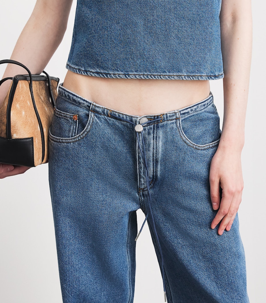 STILL HERE Womens Drawstring Cool Wide-Leg Jeans Classic Blue Image 3