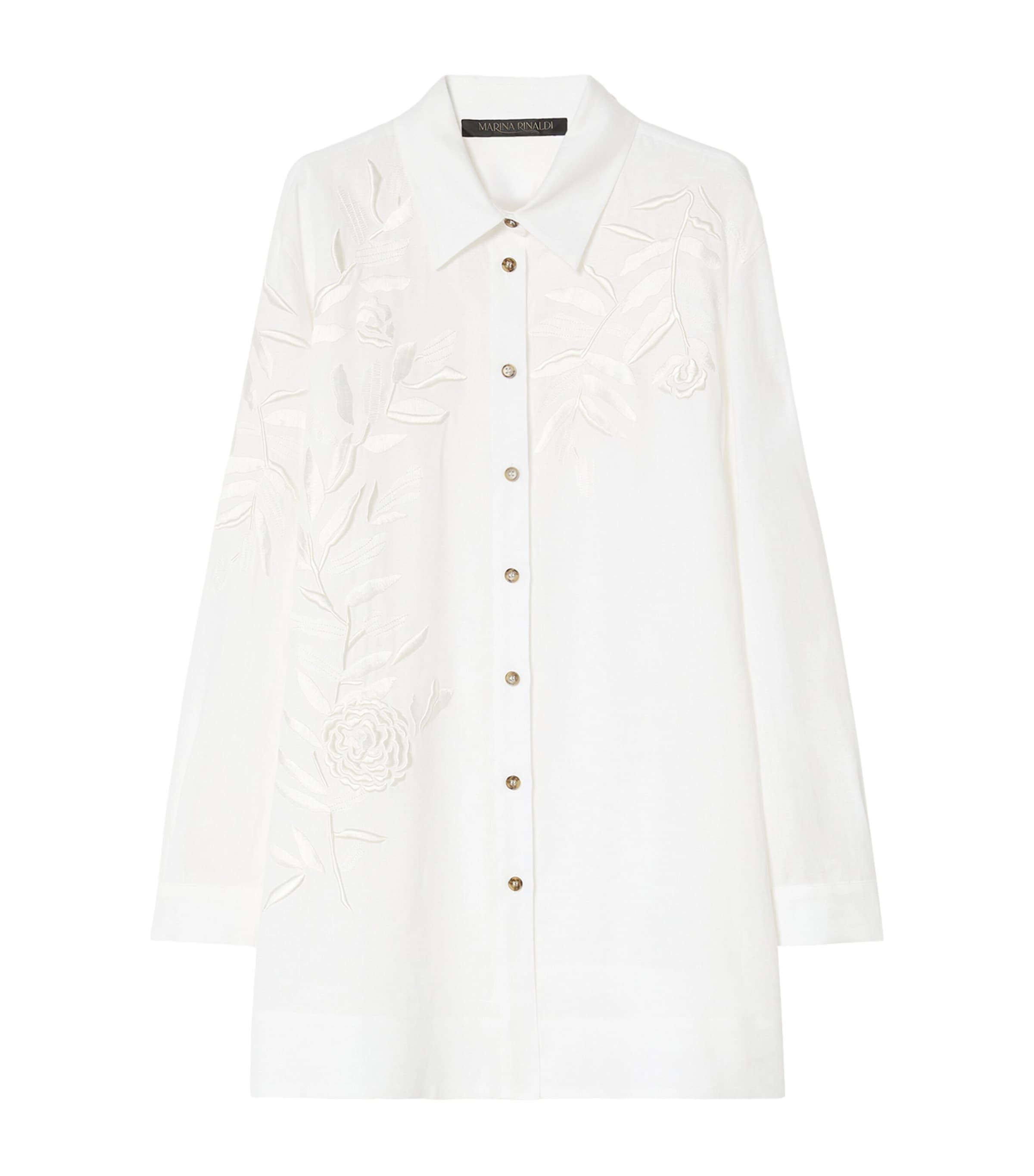 Marina Rinaldi Womens Linen Embroidered Longline Shirt Optical White Image 1