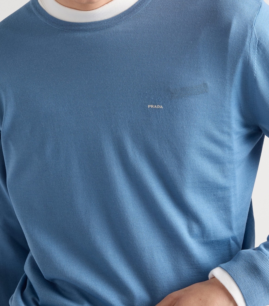 Prada Mens Wool Logo Sweater Blue Image 3