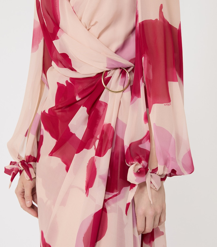 Max Mara Womens Silk Floral Wrap Midi Dress Beige Image 5