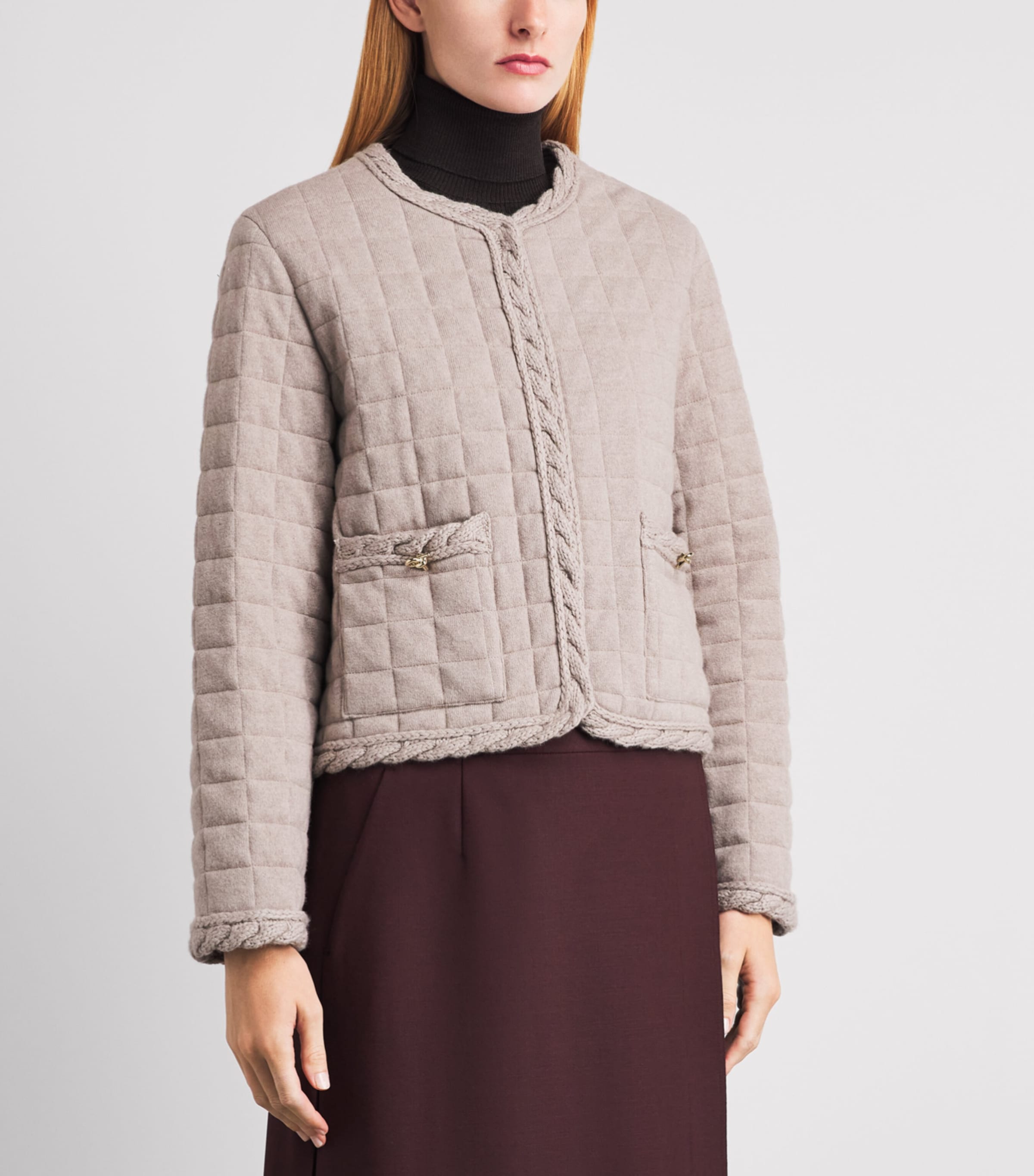 Fabiana Filippi Womens Wool-Silk-Cashmere Quilted Jacket Moka Meringa Image 4