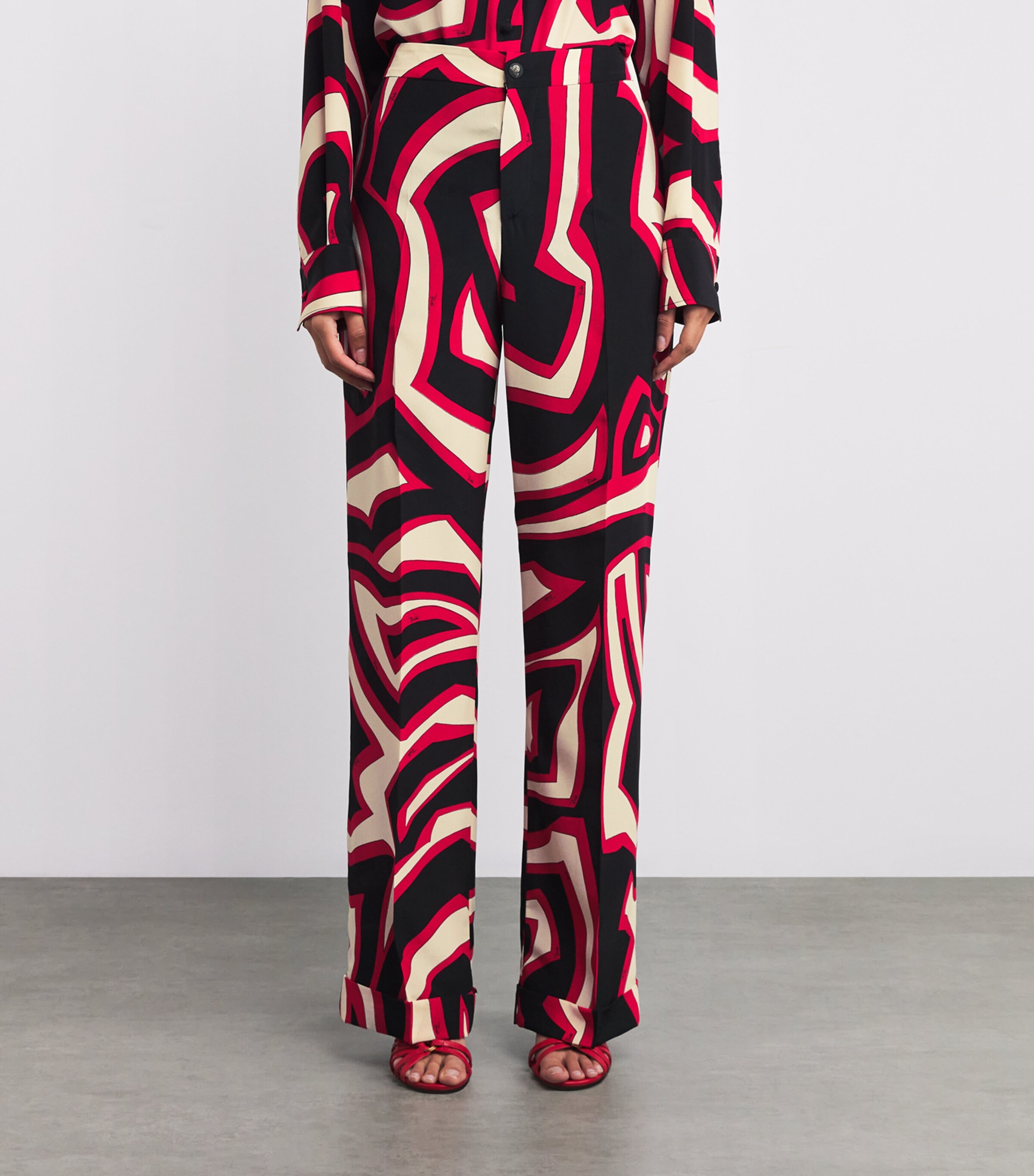 Silk Labirinto Print Trousers 051/GOLD RED Image 3