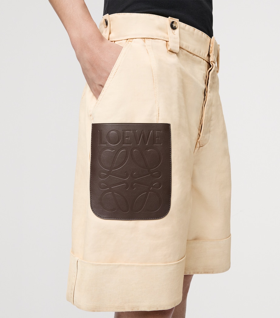 LOEWE Mens Cotton Turn-Up Shorts Beige Image 5