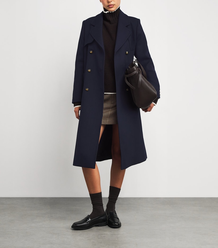 Double-Breasted Long Coat NAVY BLUE Image 2