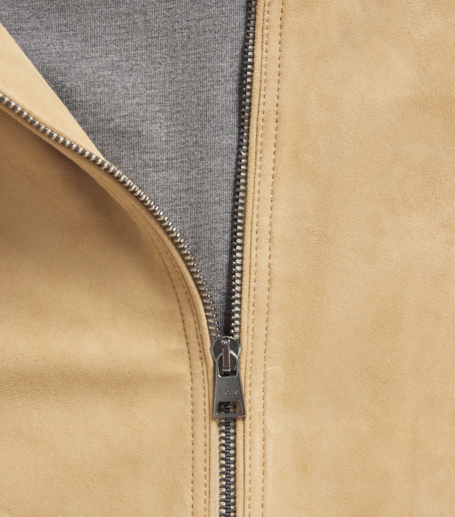 Polo Ralph Lauren Mens Goat Suede Charleton Bomber Jacket Cafe Tan Suede Image 6