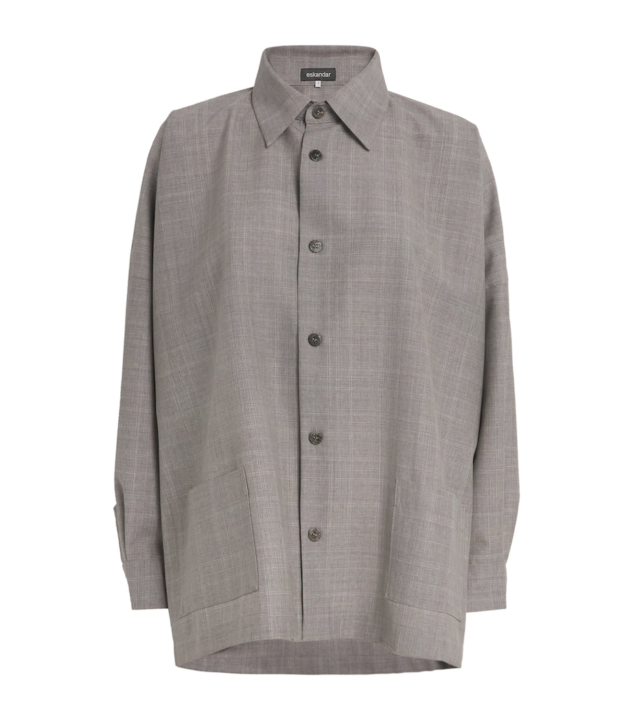Virgin Wool Wide A-Line Shirt Jacket GREY Image 1