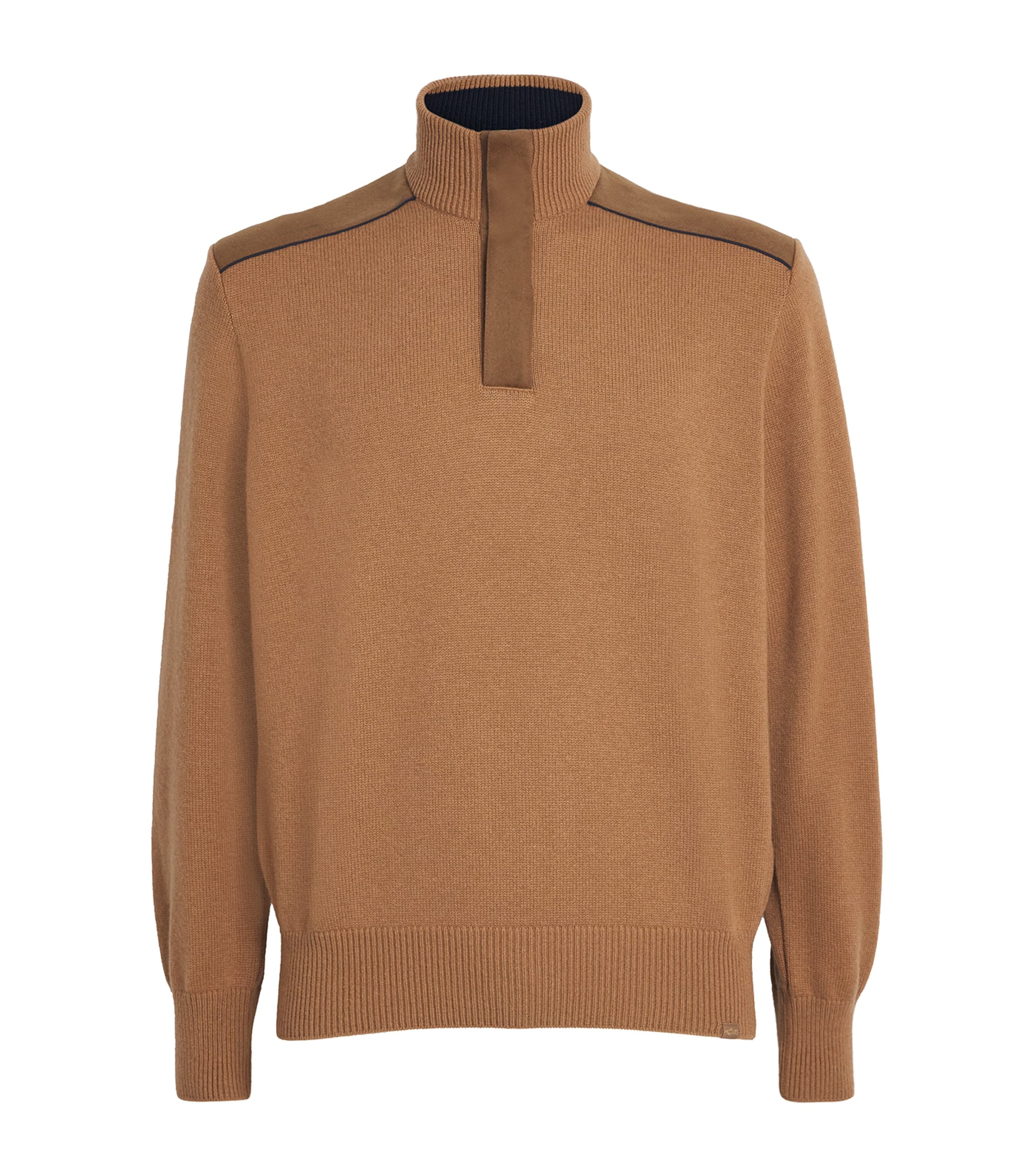 Paul & Shark Wool-cashmere Quarter-zip Sweater In Brown