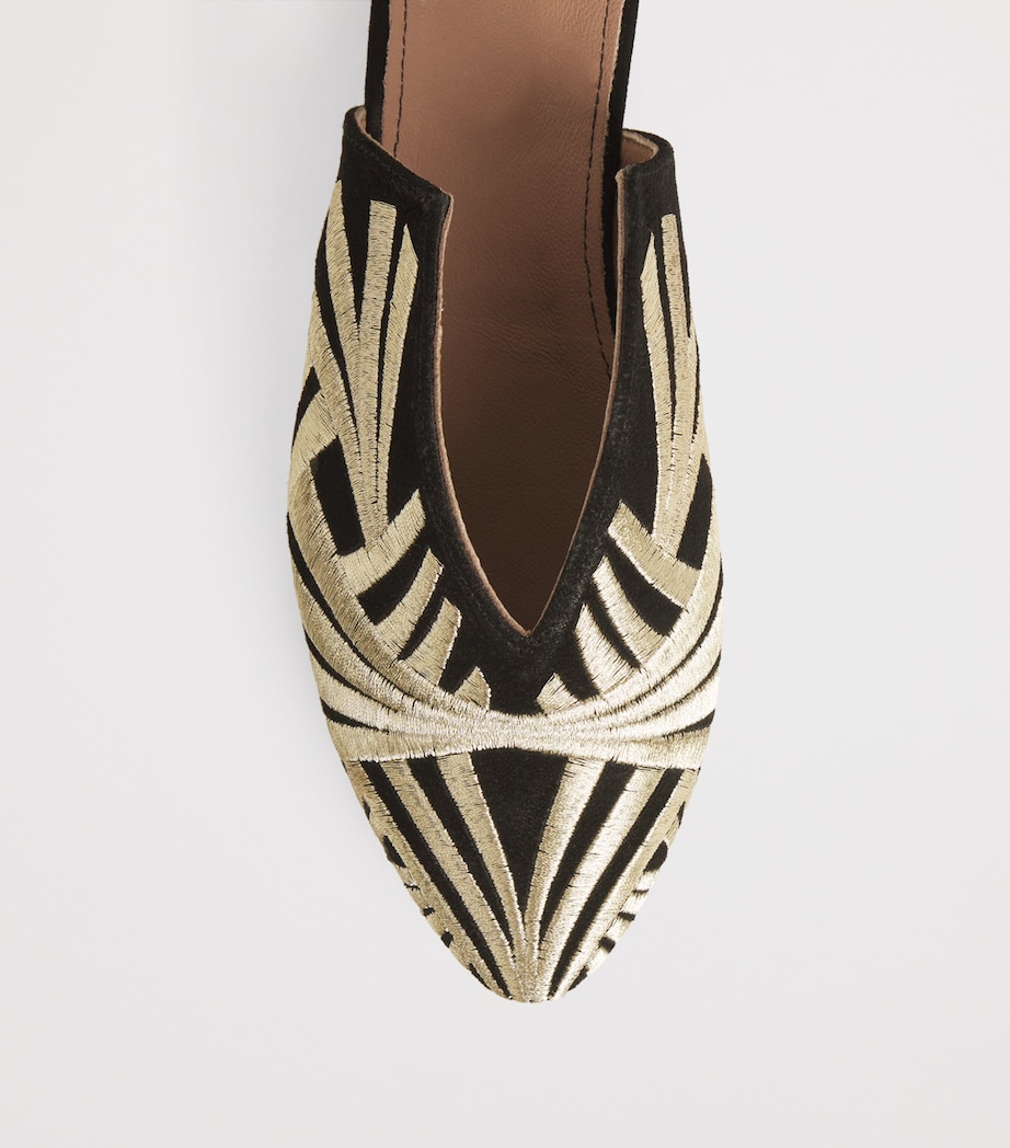 Suede Embroidered Palazzo Signoria Mules BLACK/GOLD Image 5