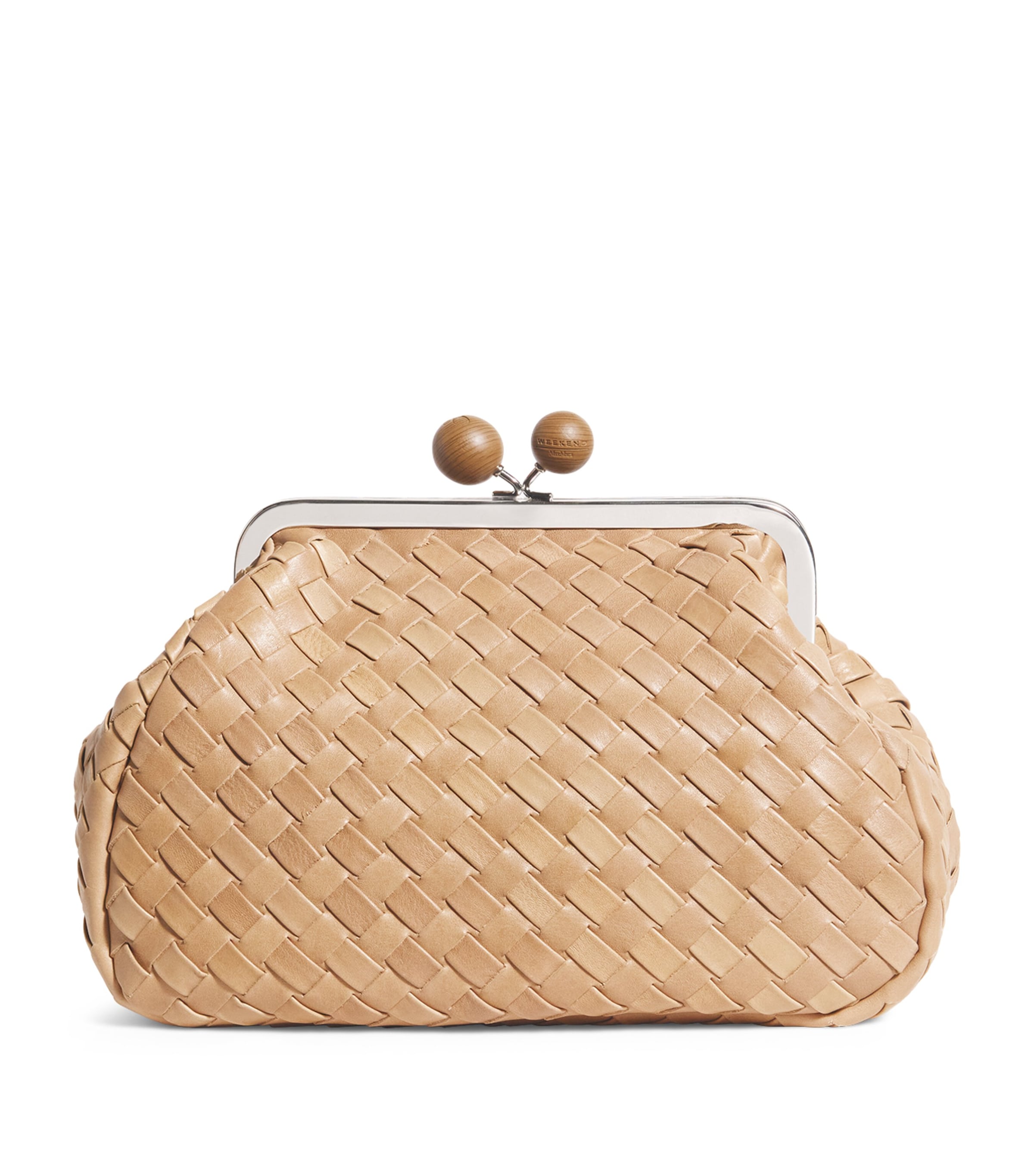 Weekend Max Mara Medium Woven Leather Pasticcino Clutch Bag In Sand