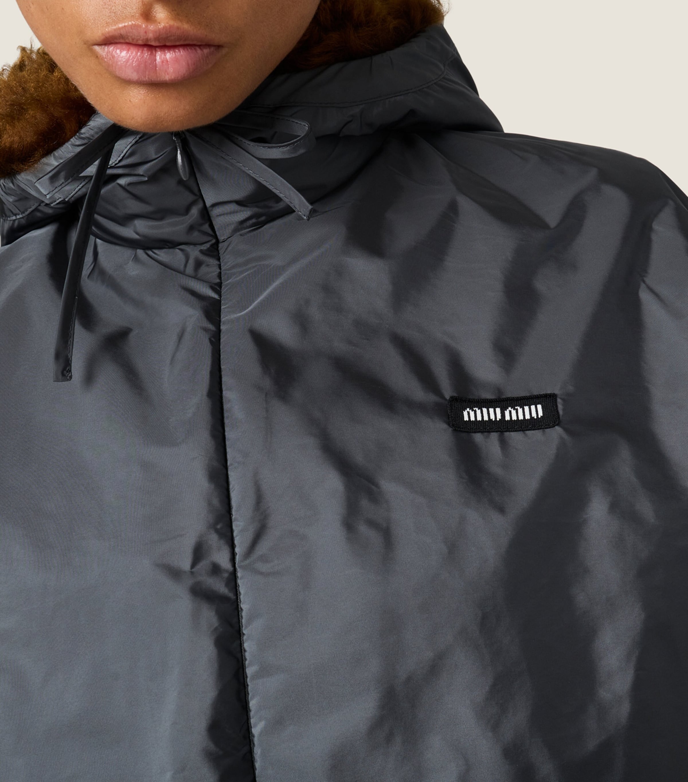 Miu Miu Womens Technical Fabric-Shearling Jacket Grey Image 4