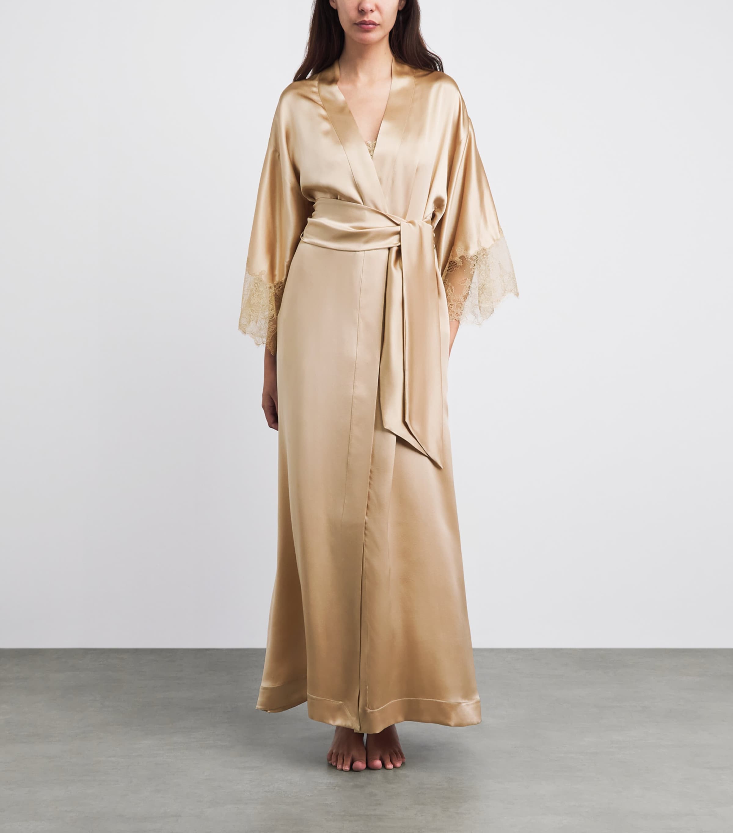 Carine Gilson Womens Silk Lace-Trim Louise Kimono Moka / Moka Image 2