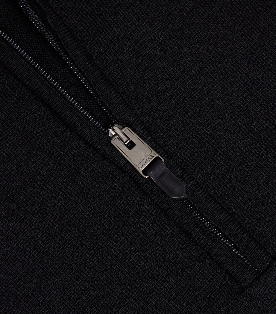 Canali Mens Wool Quarter-Zip Polo Sweater Black Image 6