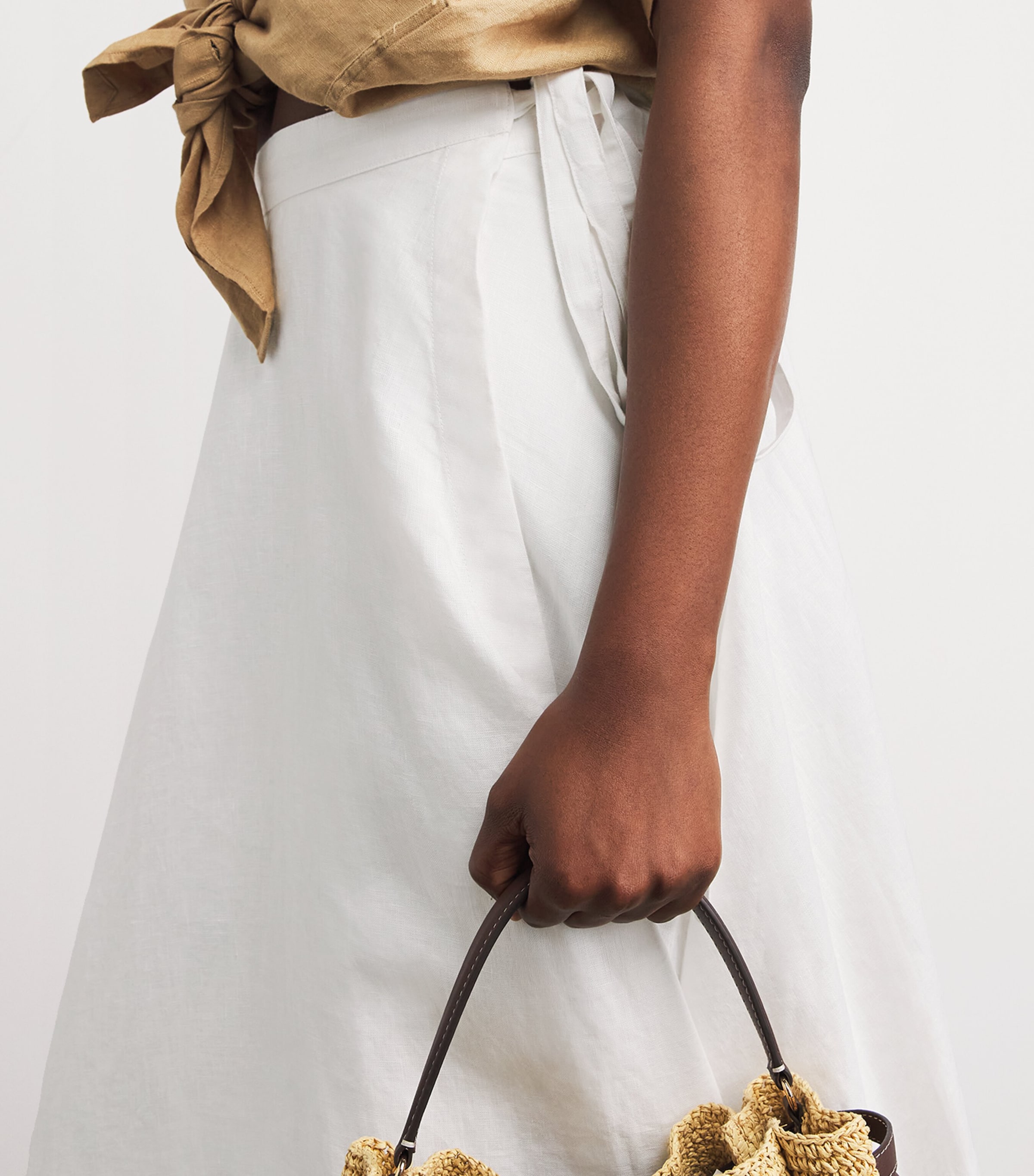 Polo Ralph Lauren Womens Linen Wrap Midi Skirt White Image 3