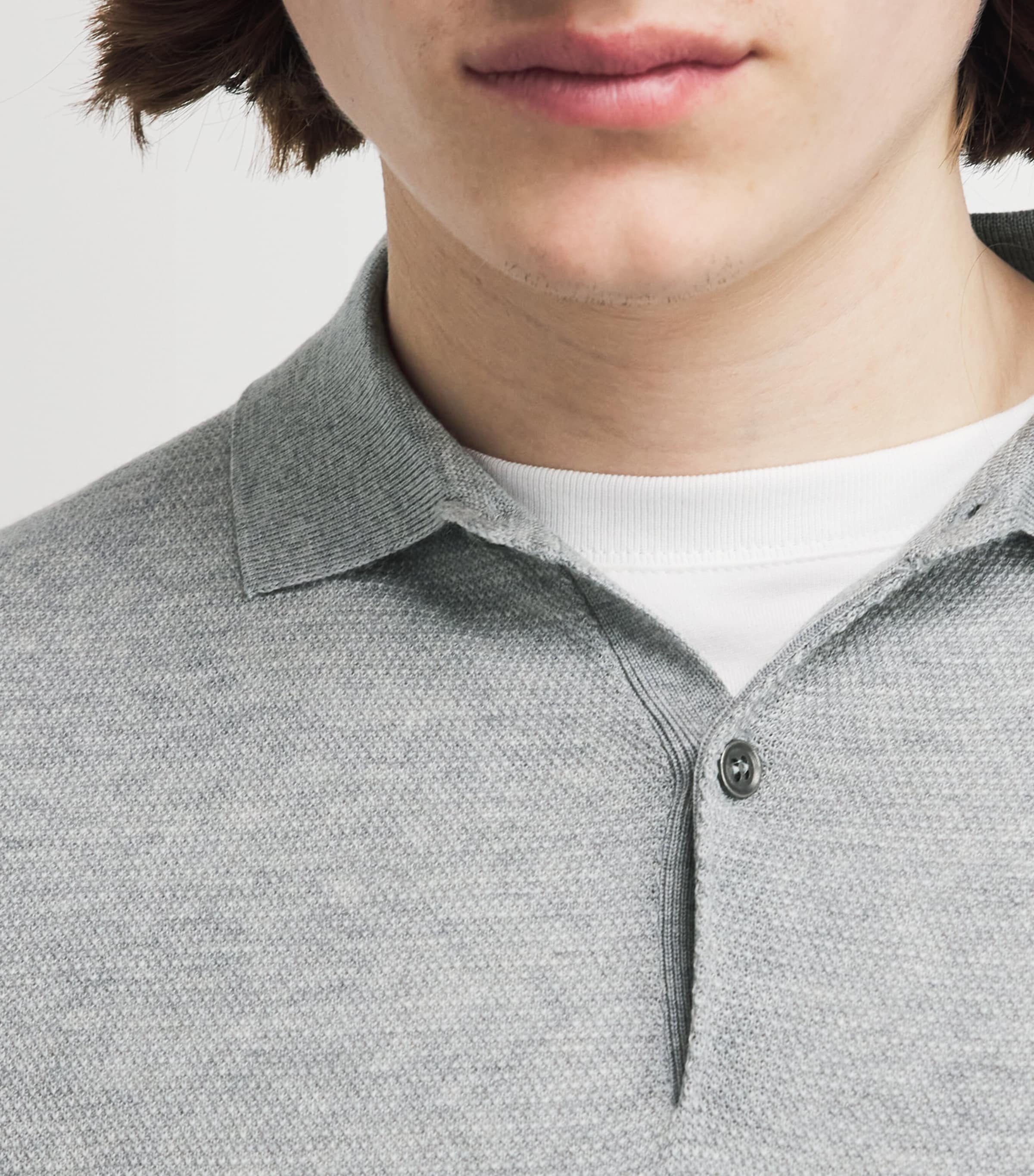John Smedley Mens Merino Wool Textured Polo Shirt Nimbus Image 3