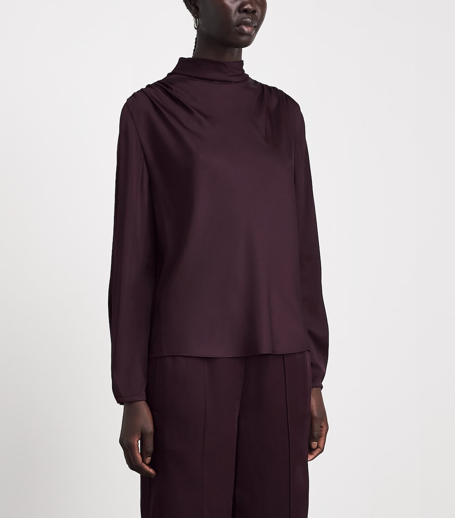 Vince Womens Satin Cowl-Neck Blouse Blackberry Image 4