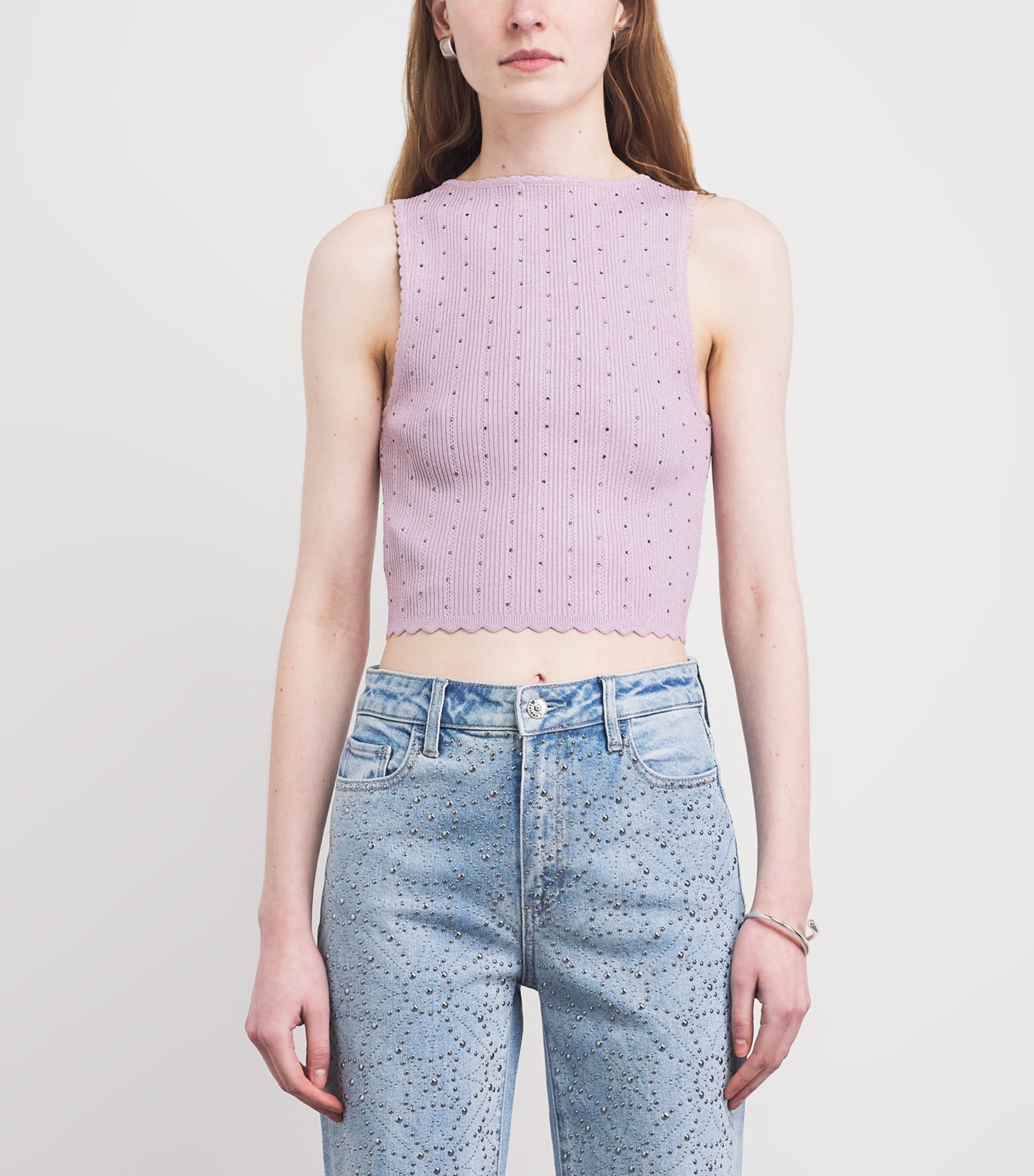 Sandro Paris Womens Embellished-Knit Tank Top Mauve Image 4