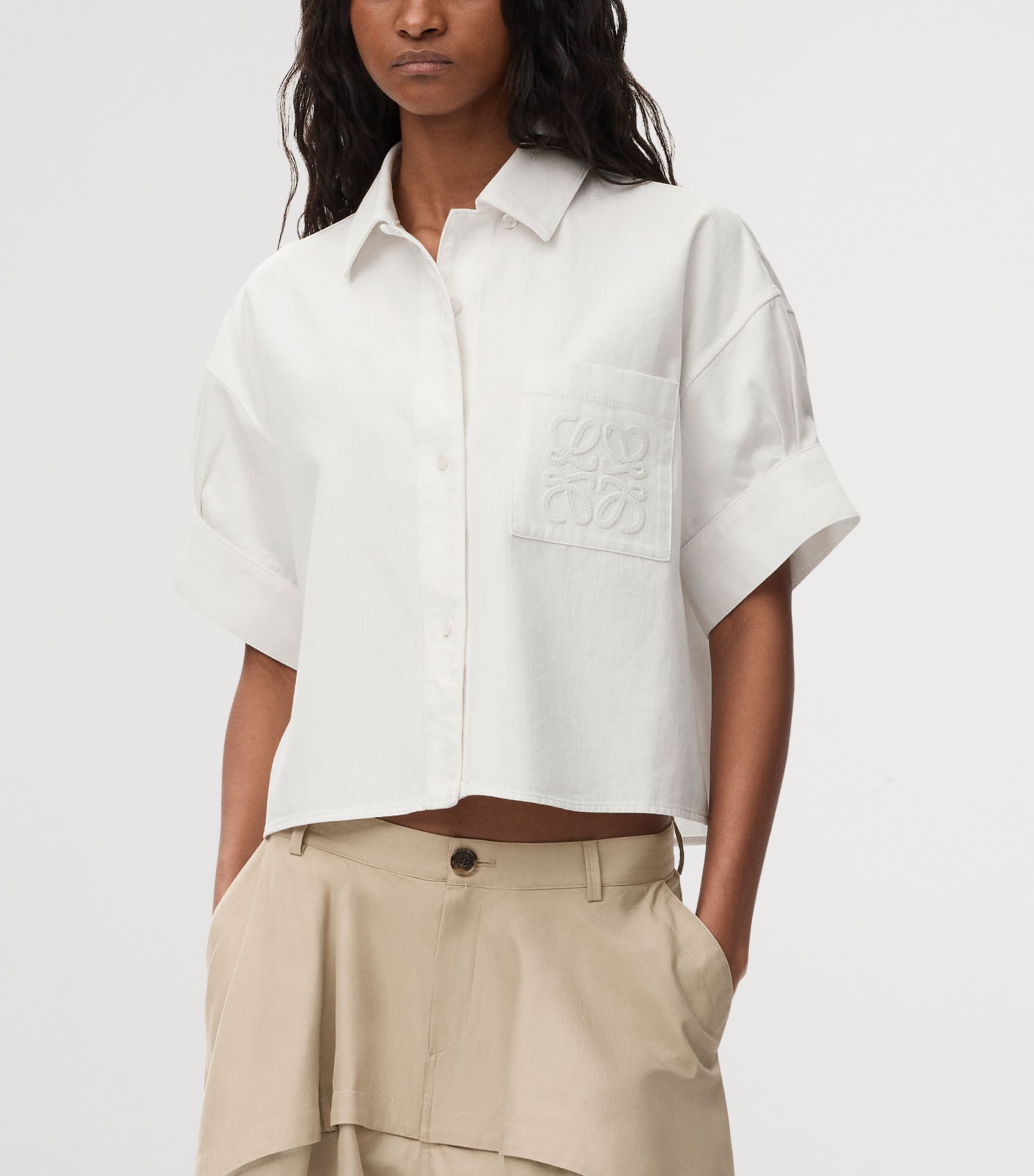 LOEWE White x Paula's Ibiza Denim Anagram Short-Sleeve Shirt