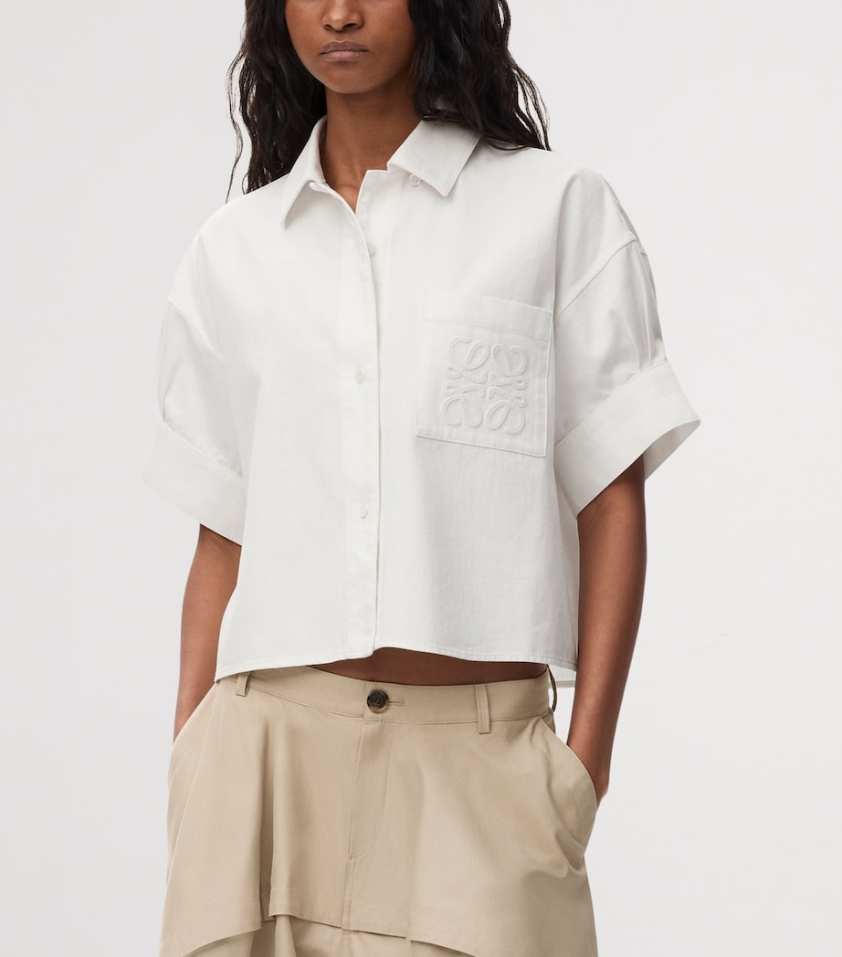 LOEWE Womens x Paula's Ibiza Denim Anagram Short-Sleeve Shirt White Image 3
