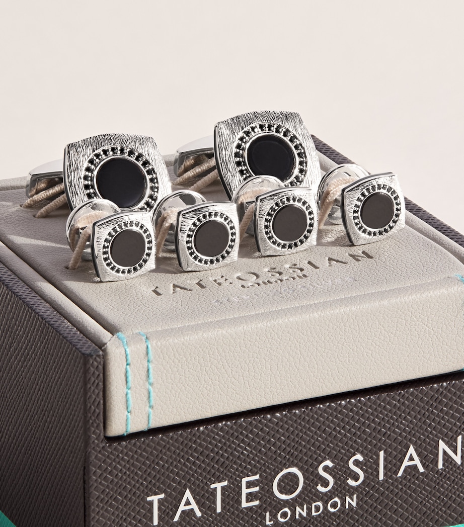 Tateossian Onyx Graffiato Rounded Square Cufflinks and Studs Set Black Image 3