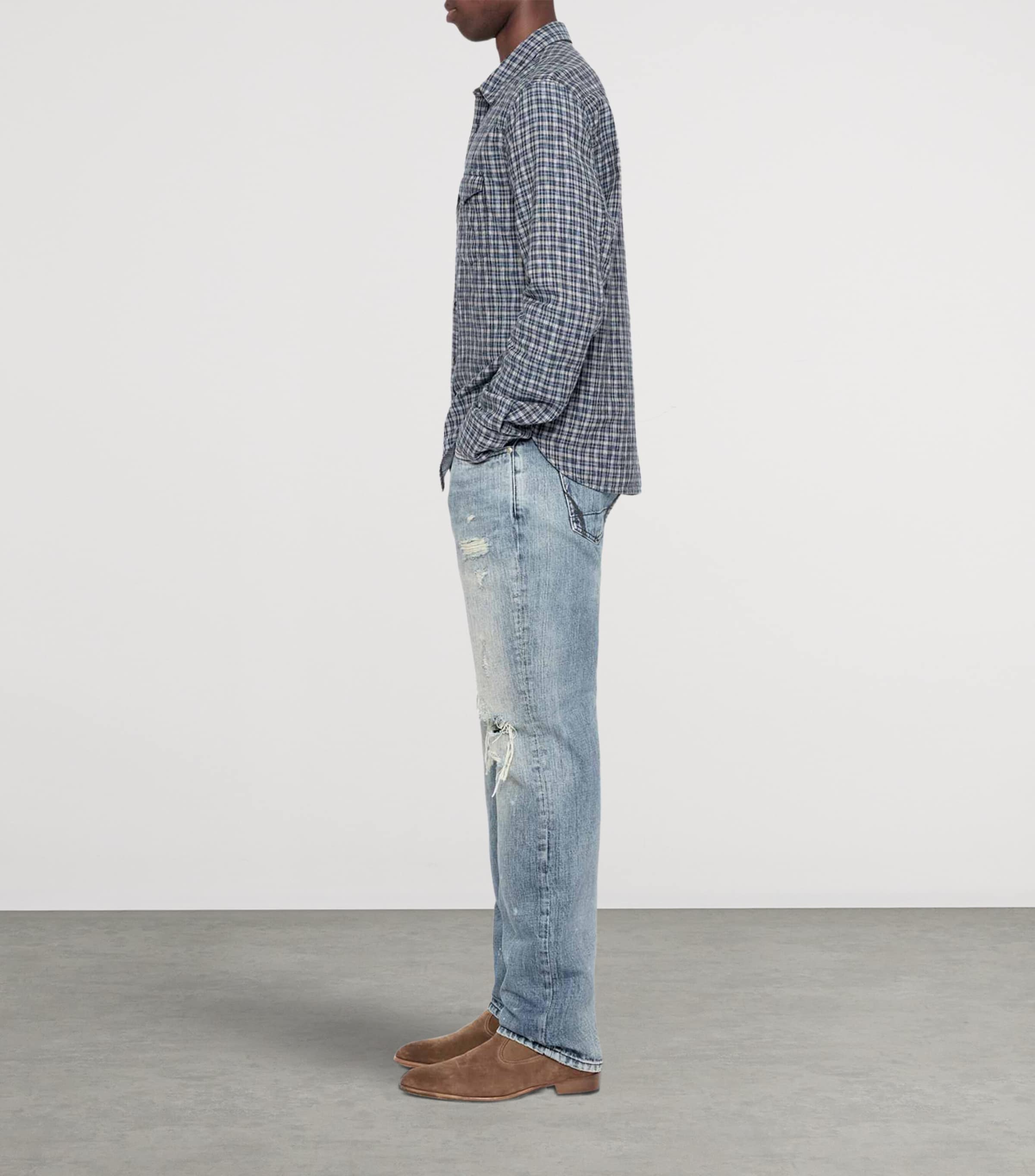 AllSaints Mens Organic Cotton Check Court Shirt Indigo Blue Image 6